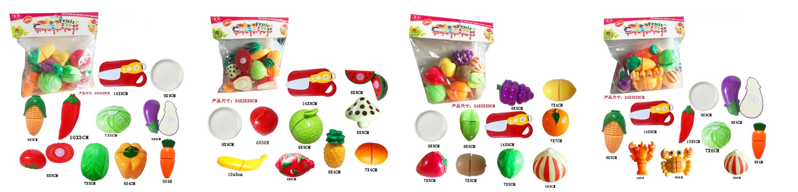 Продукти набір арт. 3302-1/2/3/4 (144шт/2)4 види, мікс фруктов и овочів, на липучці, пакет 24*25*8 см