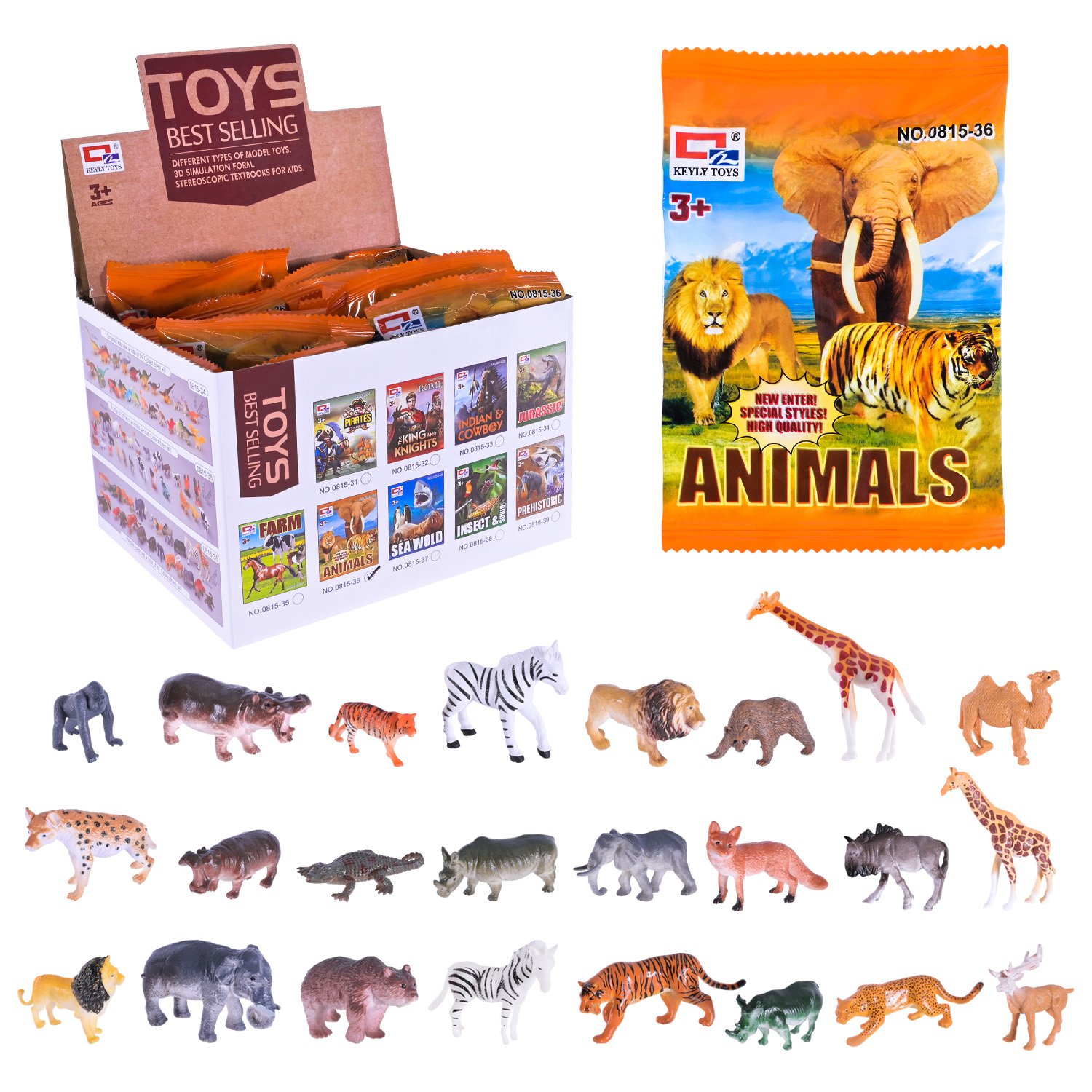 Фігурки диких тварин арт. 0815-36 (864шт) 36 дисп по24 шт. сліппакетів в дисплей боксі 15*15*12см