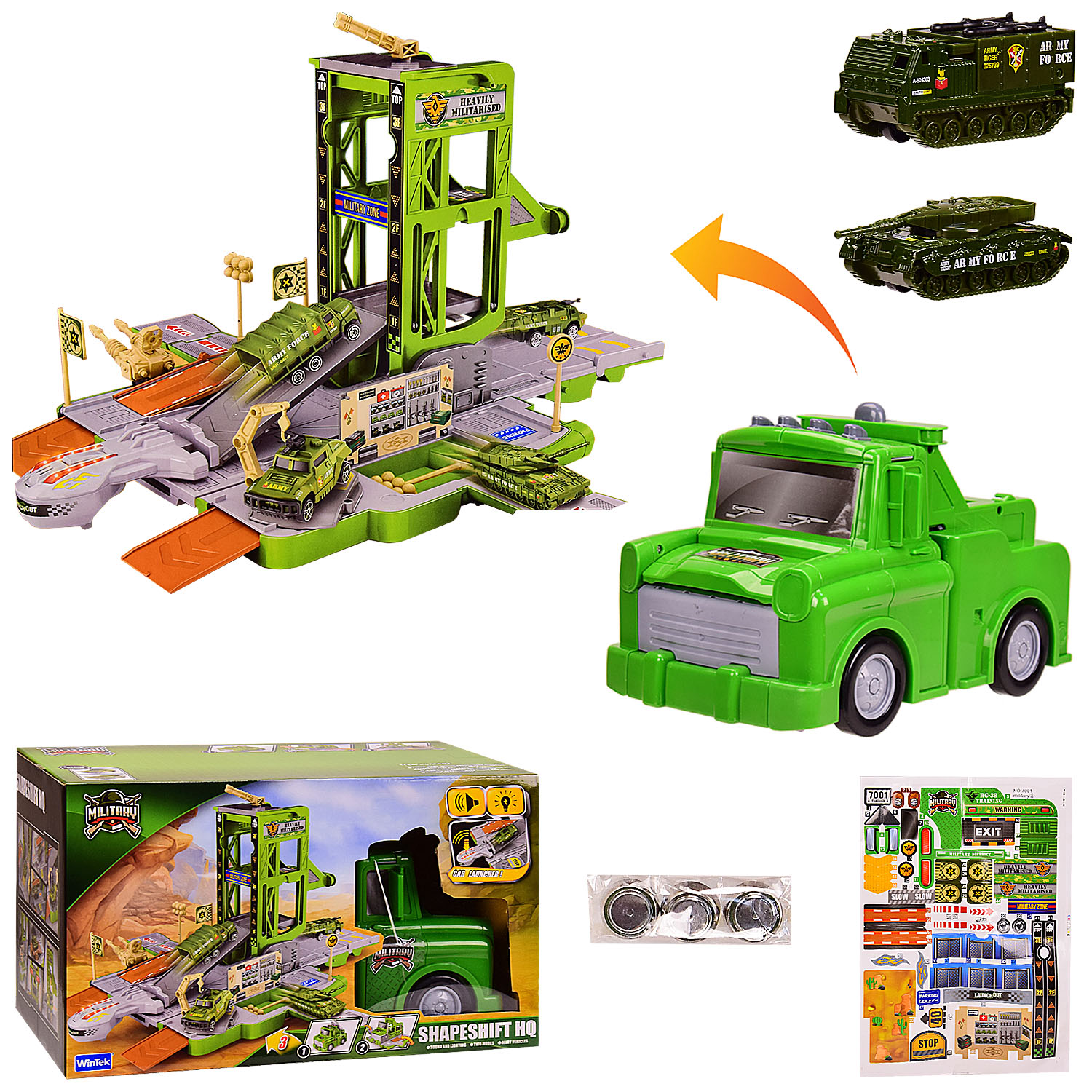 Паркінг арт. E7001-3(12шт/2) Військова техніка,світло,звук,р-р іграш. 25*14*15.5 см, розібр. вигл. – 50*47 см,короб. 36.5*19*21.5 см