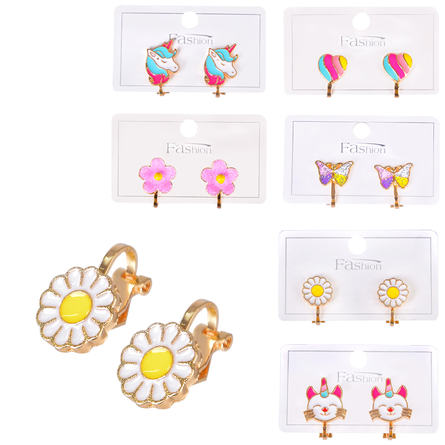 Аксесуари для дівчат арт. B4317 (200шт) дитяча біжутерія, сережки на клипсі на планшетці, мікс видів, упаковка по 10шт один вид/ціна за шт/