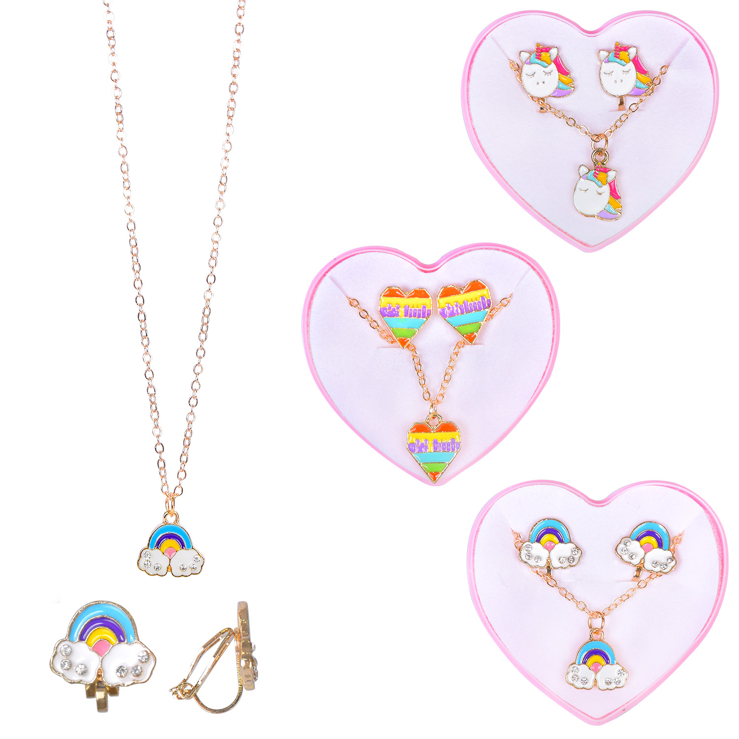 Біжутерія арт. B4318 (200шт) у формі серця, 2в1 сережки + підвіска, мікс 3-х видів.р-р 5*2*5см