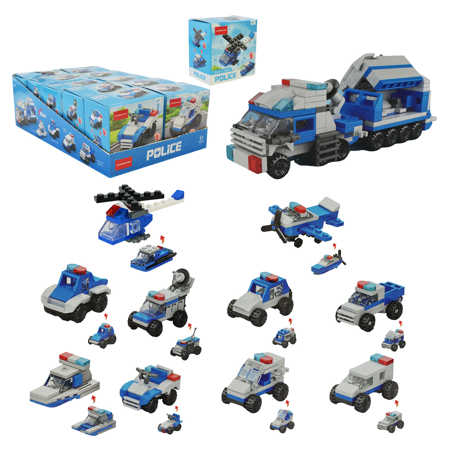 Іграшковий набір арт. 9113 (720шт//2) 28дет. Поліція, 72уп*10шт у дісплей боксі 14,5*7,3*23см