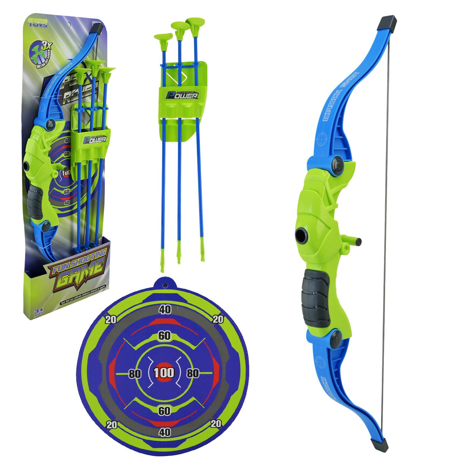 Лук арт. 98704A-1 (60шт/2) у комплекті 3 стріли, мішень, коробка 20*3*57 см
