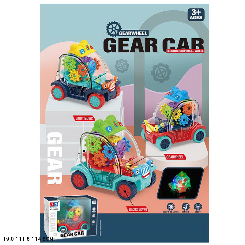 Машинка муз. арт. 28003A (28003A-KI) (96шт/2) прозорий корпус,кольорові внутрішні деталі,3 кольори мікс,звук,світло, короб. 19*11,6*14,6см