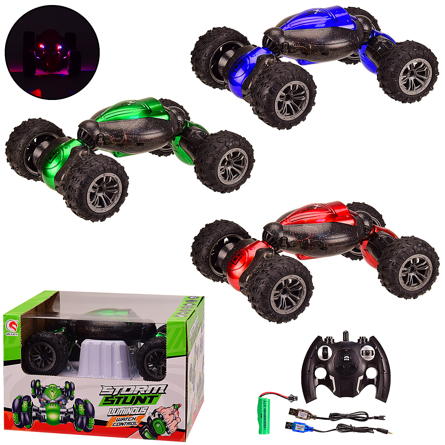 Перевертиш  р/к арт. 1827-1 (36шт) акум.,3 кольор., 1:18, USB,світ.,звук, короб. 25*19*16 см, р-н іграш. – 26*15.5*7 см