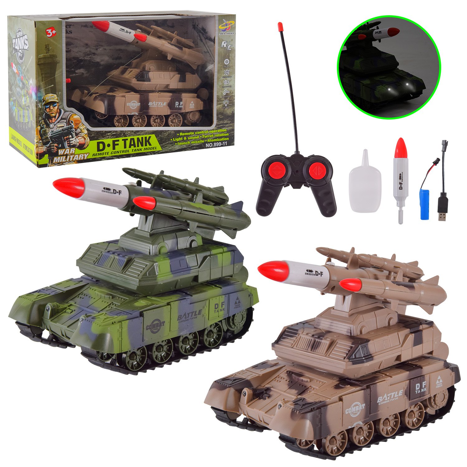 Танк арт. 899-11 (12шт) р/к 2 кольори, світло, звук, короб. 22*16*23см