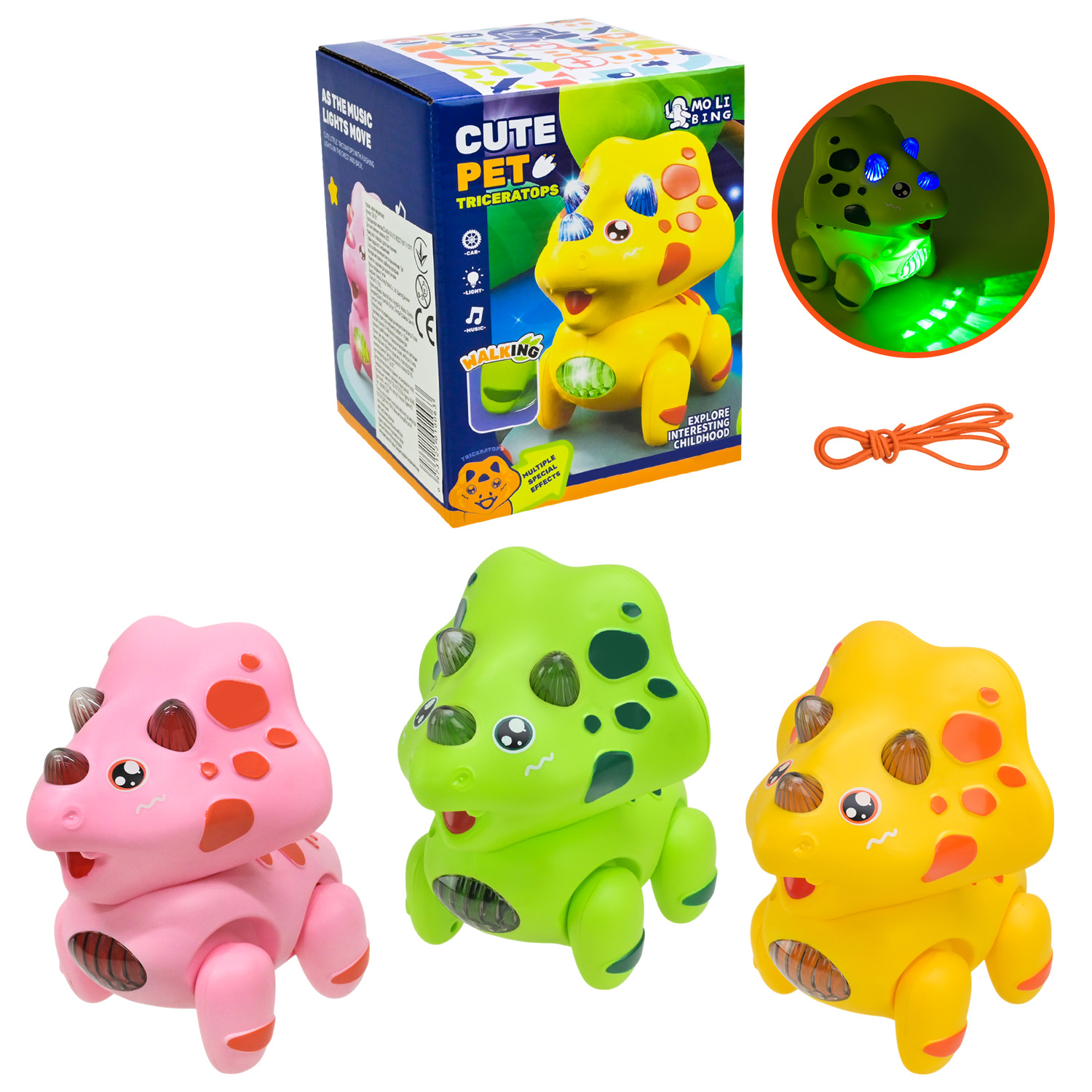 Динозавр муз. арт. QB-28Y (120шт/2)батар.,світло,звук, рух,3 кольори мікс, короб. 11*11*14 см