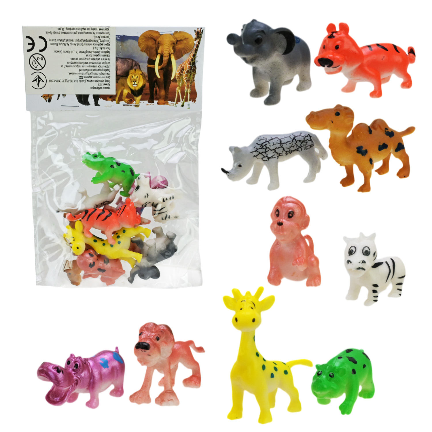 Тварини арт. 823 (384шт/2) мультяшні дикі, 10 шт. пакет 12*3*18см