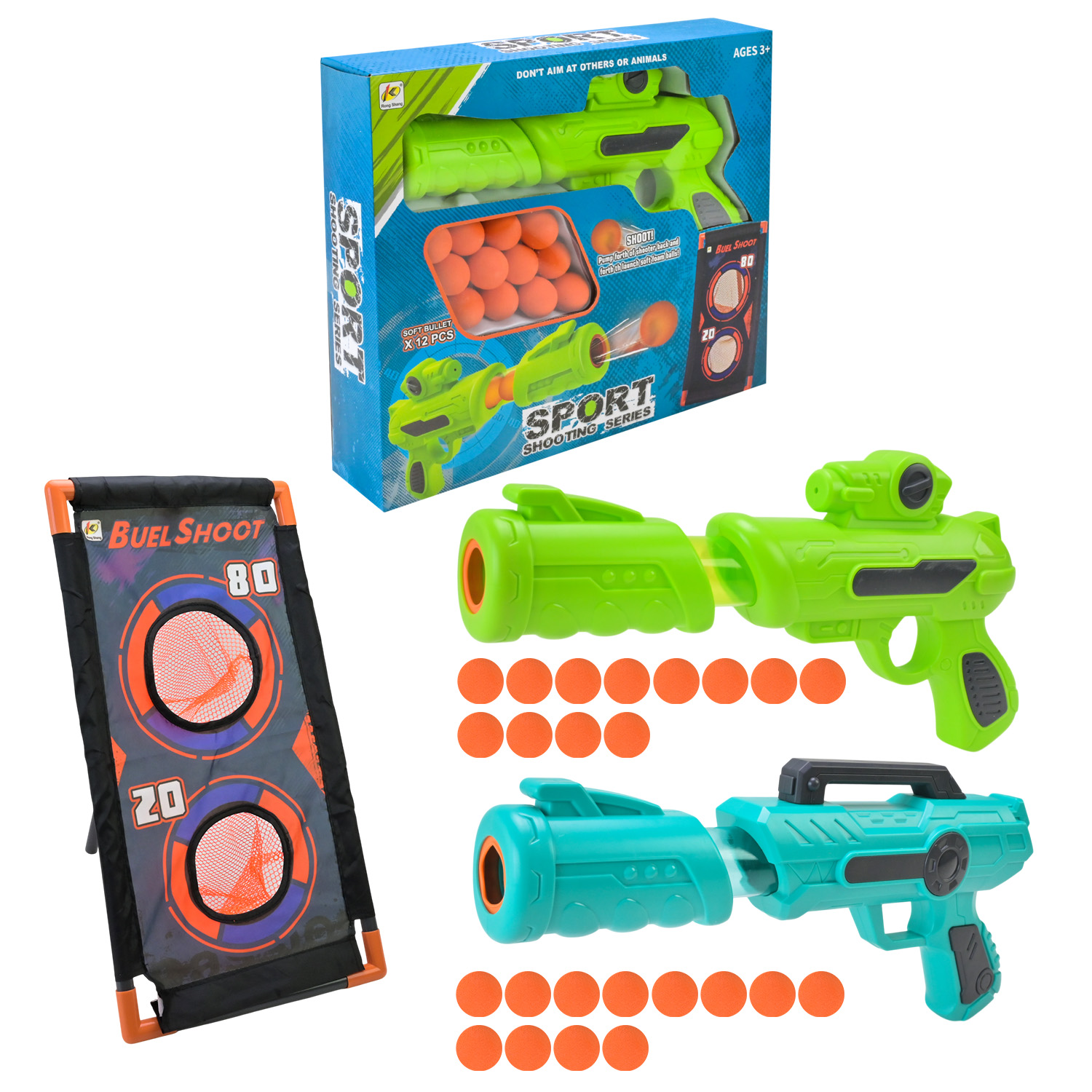 Бластер арт. 901D/902D (36шт/2)  2кольора,   стріляє поролон.кульками,12 кульок в наборі+мішені, короб. 46*30,9*7см