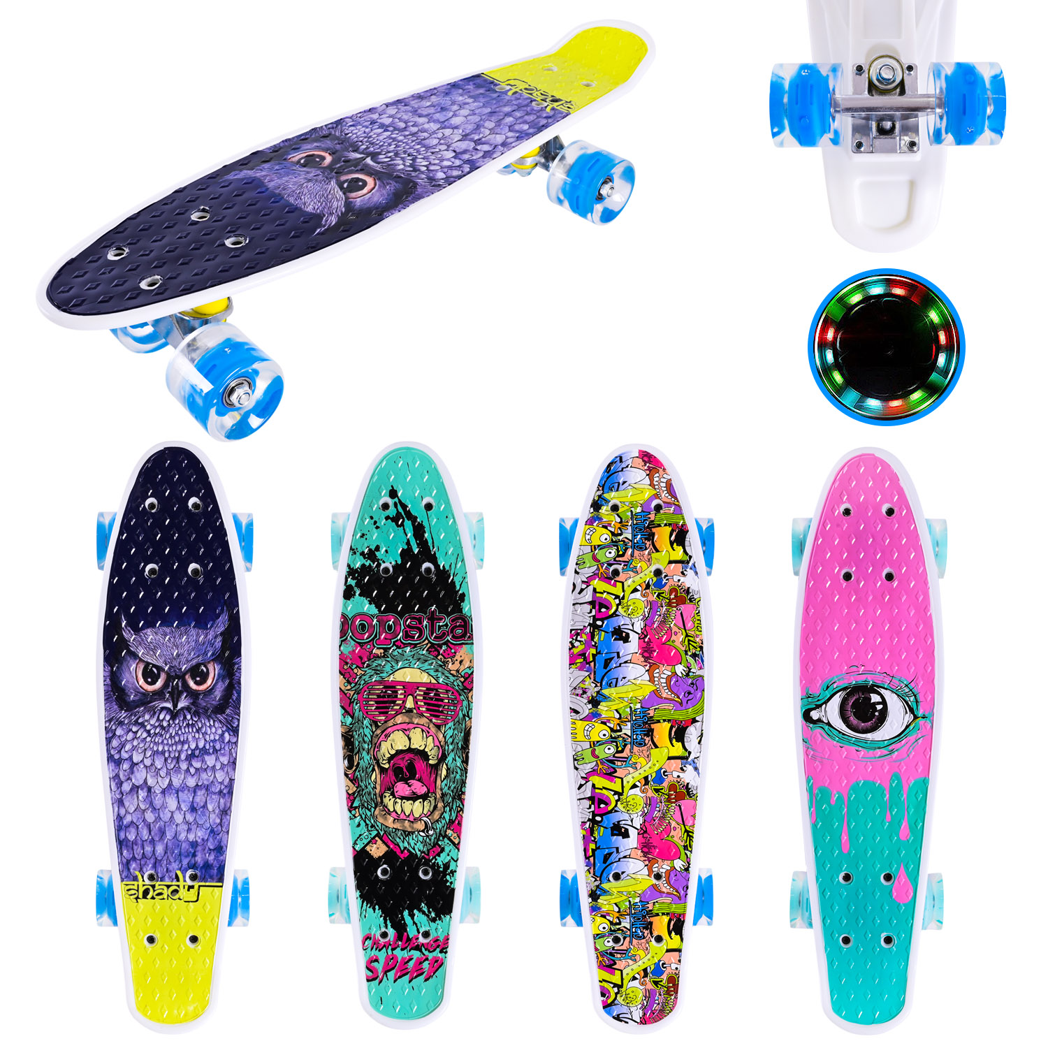 Пенні борд арт. SC25145 (8шт)   56*15 см колеса PU свiтяться,  4 види,у плівці