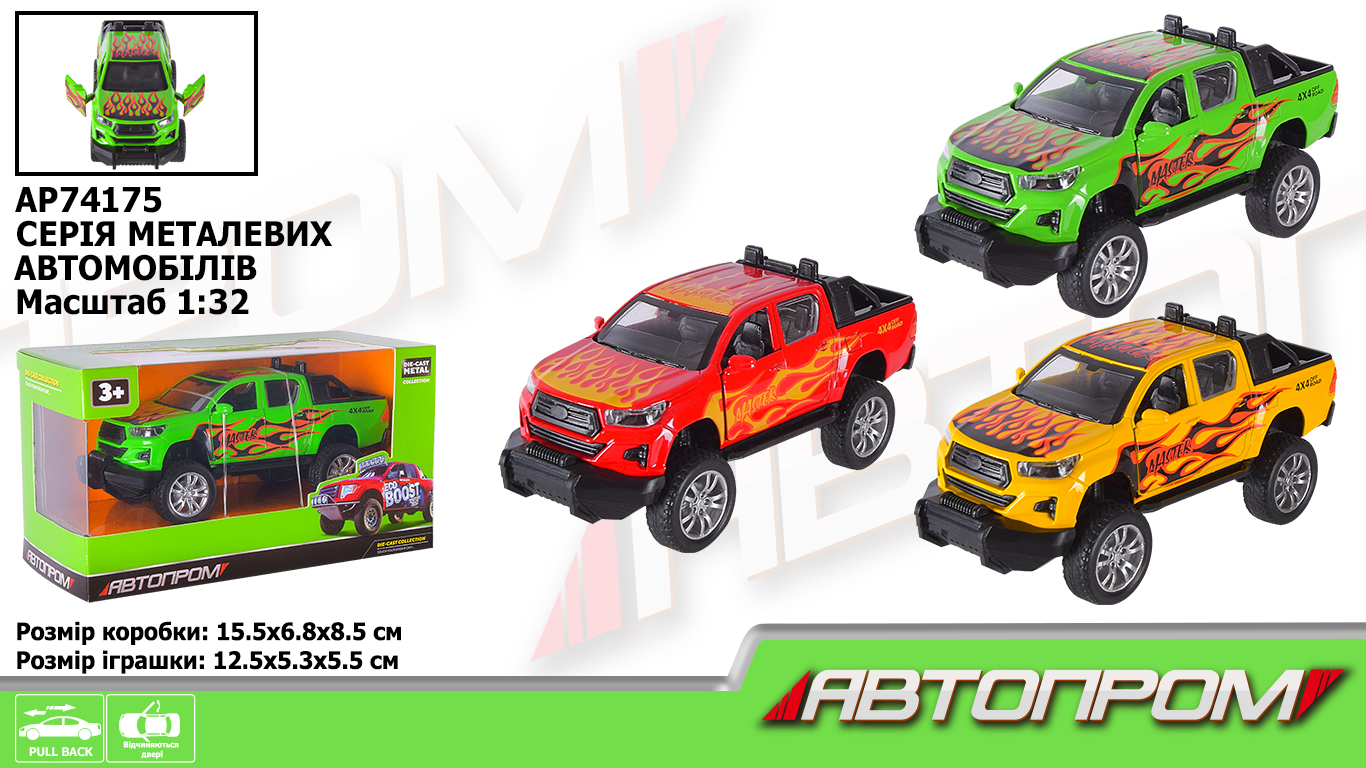 Машина металл AP74175 (96шт/2) "АВТОПРОМ",1:32,3 цвета,откр.двери,в кор.15,5*8,5*6,8см
