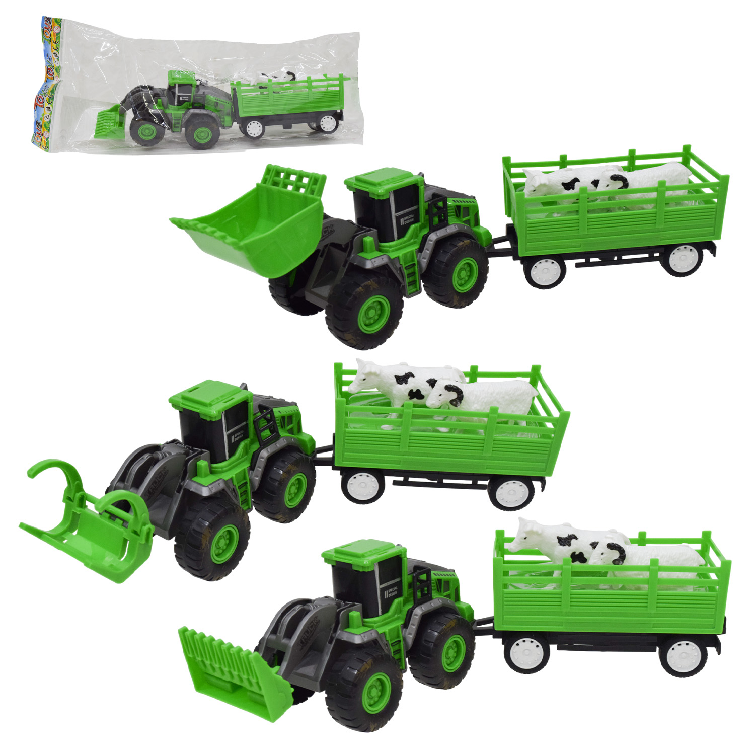 Трактор із причепом арт. 8854-2 (144шт/2) 3 види, пакет.36*14*7см