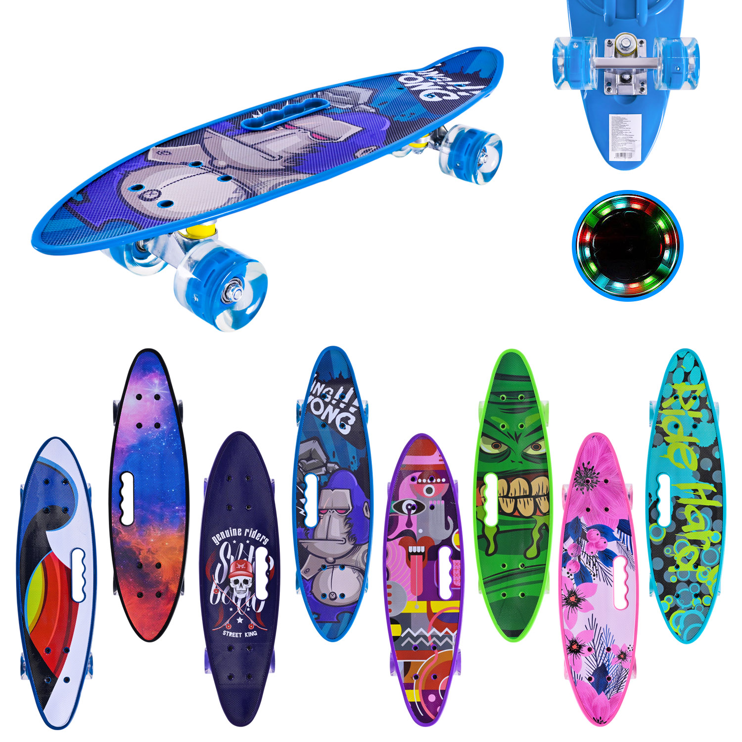 Пенні борд арт. SC25146 (8шт)   56*15 см колеса PU свiтяться,мікс 8 видів, у плівці