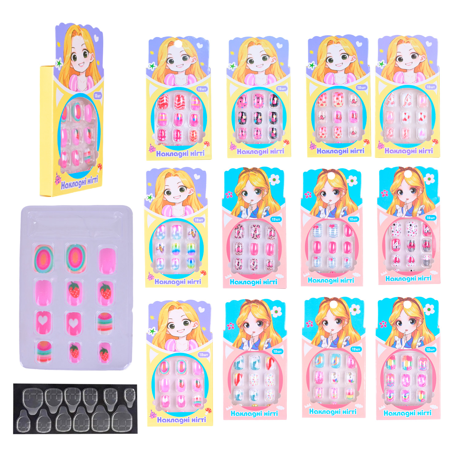 Аксесуари для дівчат арт. CN-107 (CN-112) (480шт) накладні нігті, на клейкій основі,мікс видів. 12 шт упак., ціна за 1 шт короб. 7*11см