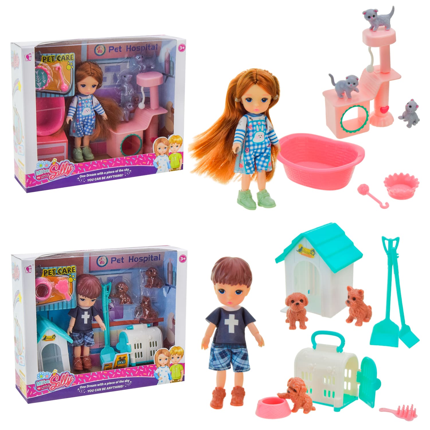 Лялька мал арт. 91070-A/B (96шт/2) мікс 2 види, з пітомцем, аксес короб. 22*6*18см