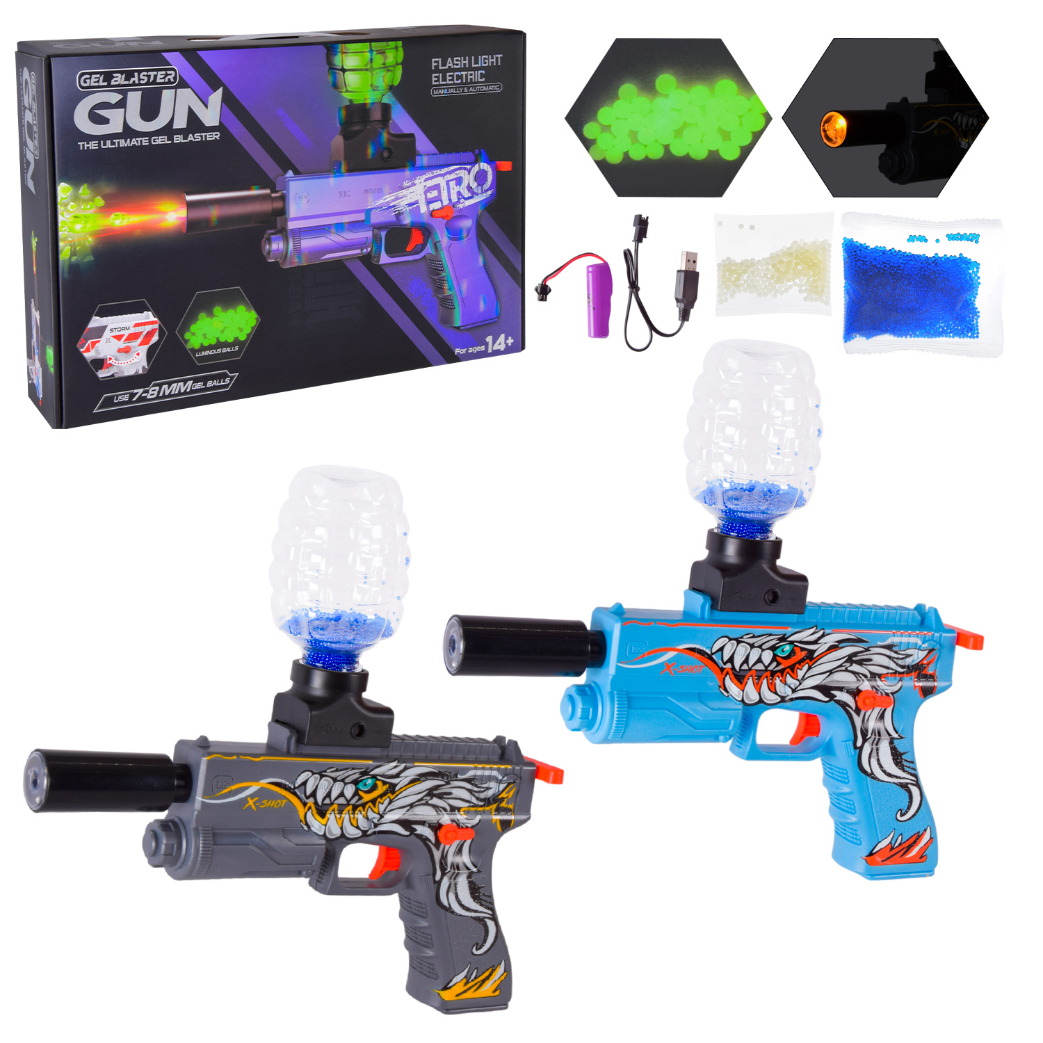 Пістолет арт. 623-3 (36шт/3) гель.кулі,акумулятор,короб. 35,7*23*7см