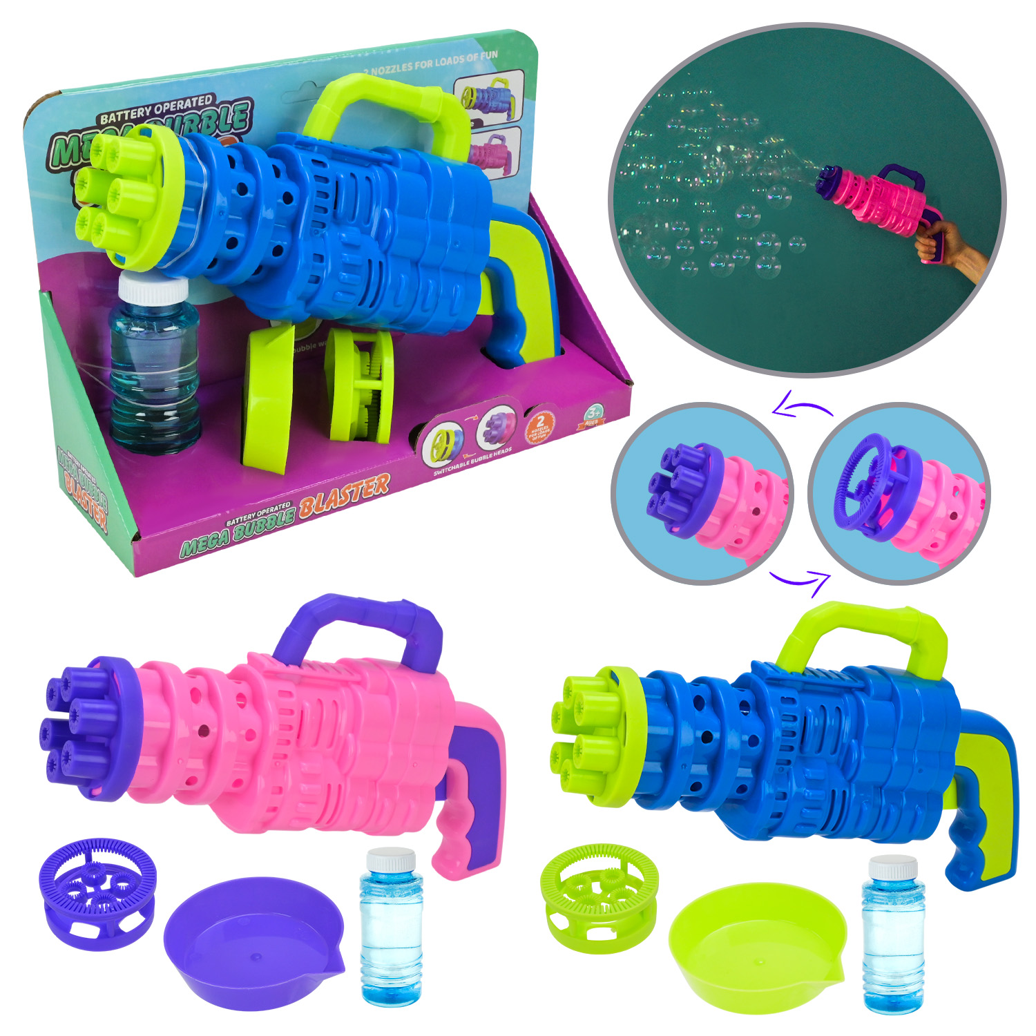 Мильні бульбашки арт. Q-08B (60шт/2)  пістолет батар. 29*20 см у відкритій 2 кольори, короб. 29*10*20см