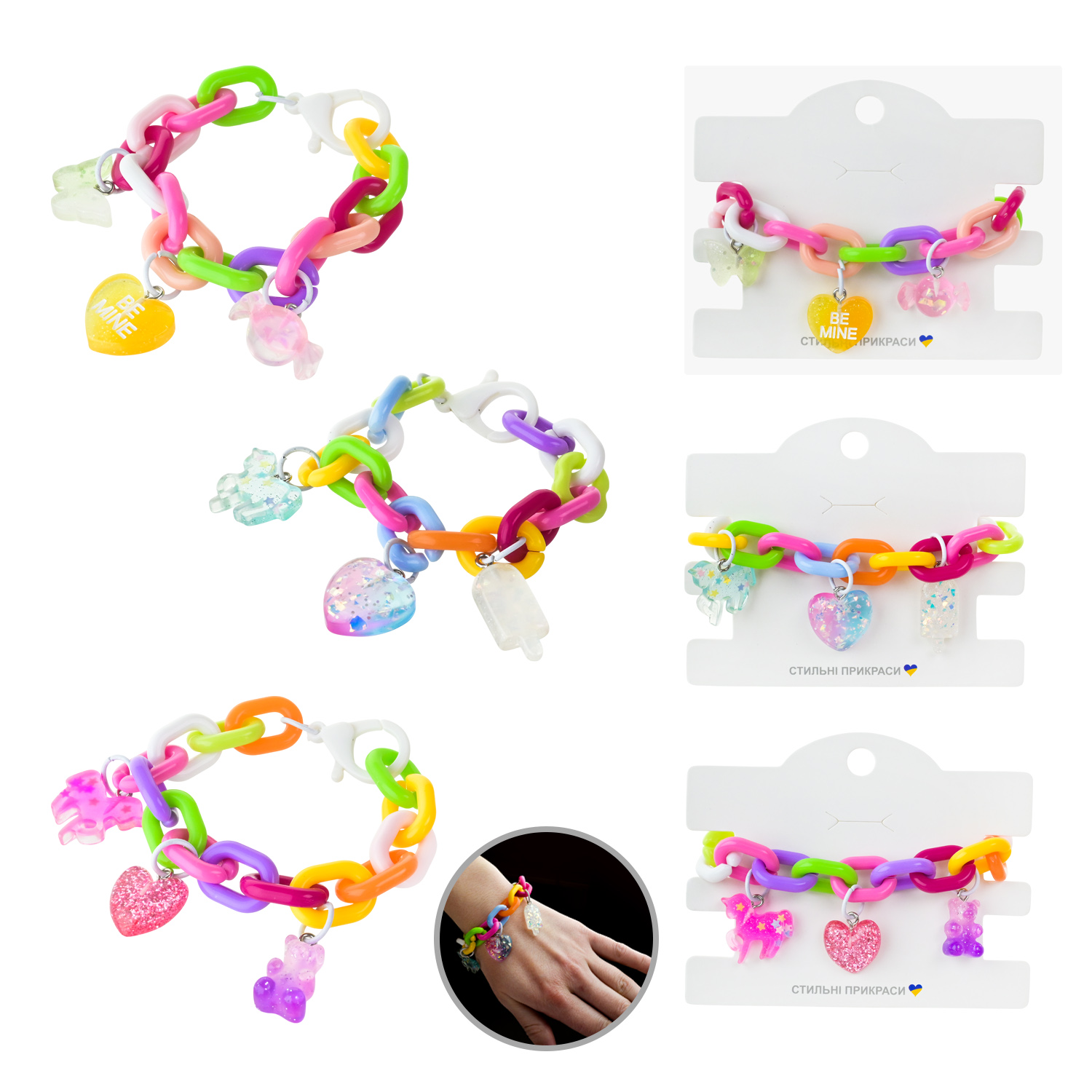 Набір аксесуари для дівчат арт. B4360 (120шт)  (10уп*12 шт) браслет мікс видів планш. 12*7см у великому пакеті 35*14 см