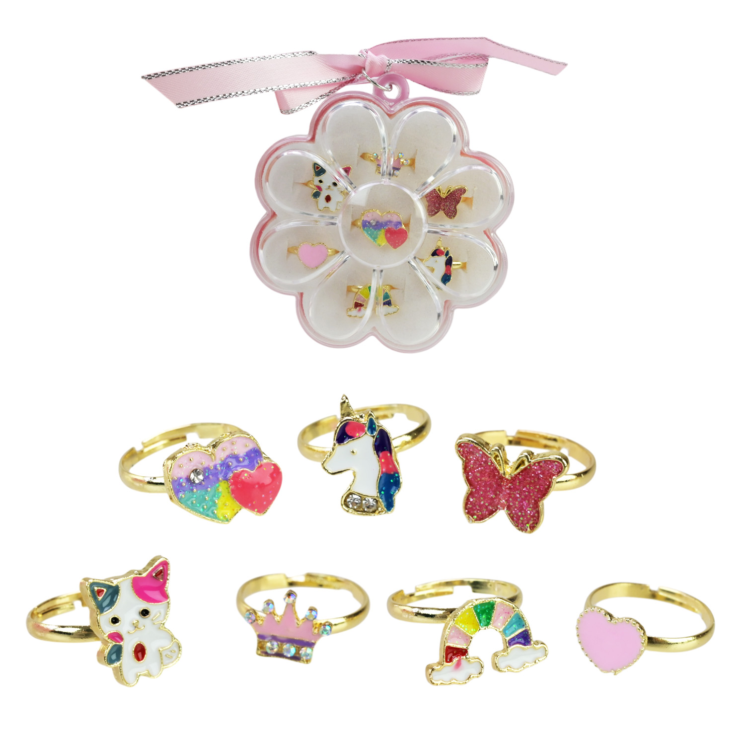 Набір аксесуари для дівчат Beauty star арт. B4364 (100шт) набір кілець, мікс 7 видів короб. 7*7*3см у великому пакеті 29*16*6 см