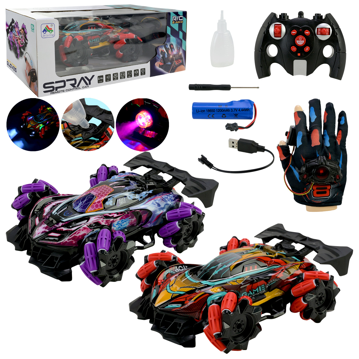 Машина р/к арт. 21003 (18шт/2)  аккум 2кольора,пульт+рукавичка для управляння короб. 38*14,5*21см