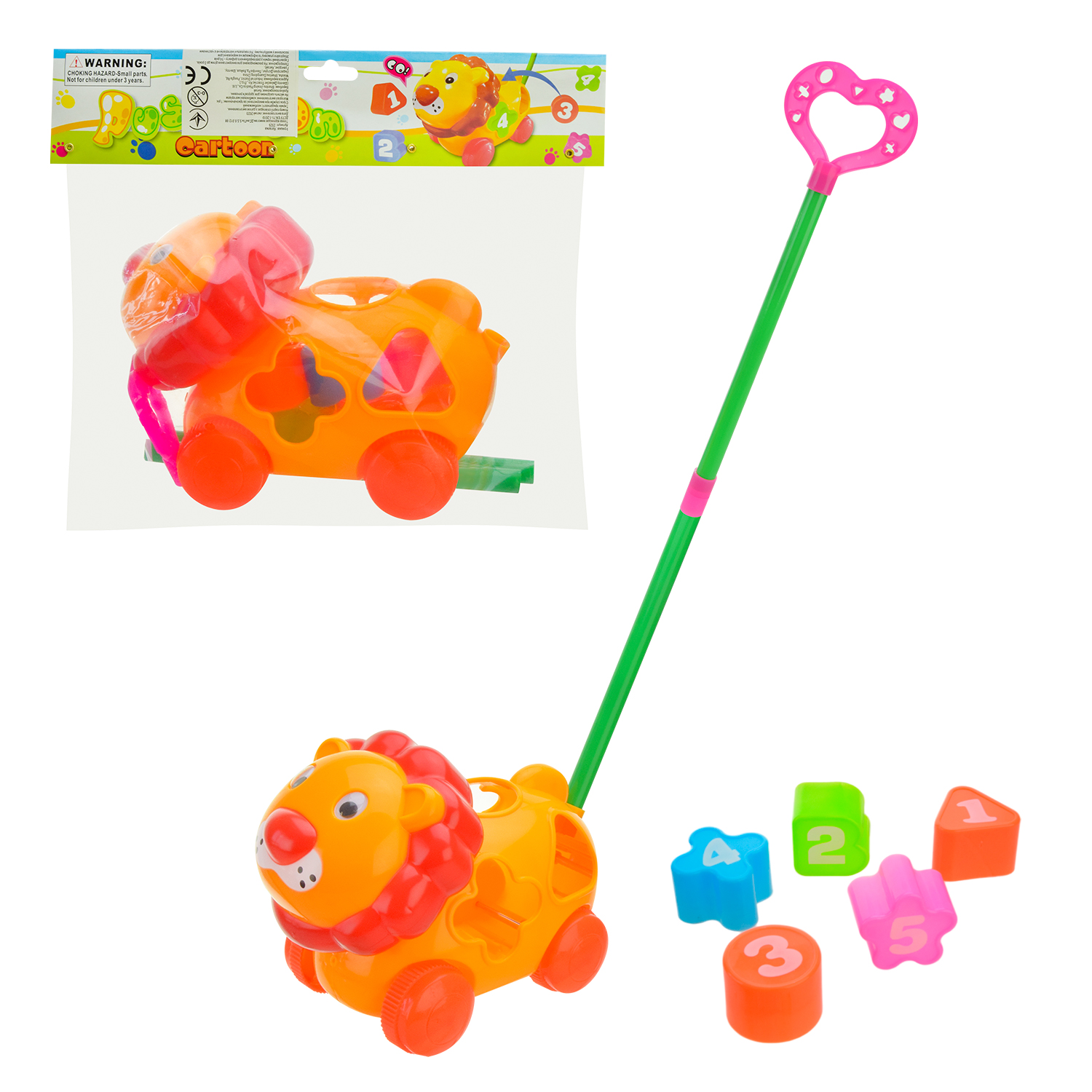 Каталочка арт.2325 (72шт/2)на паличці, довжина ручки 40см,сортер-вкладиші геометричні фігури, пакет 22*11*5см