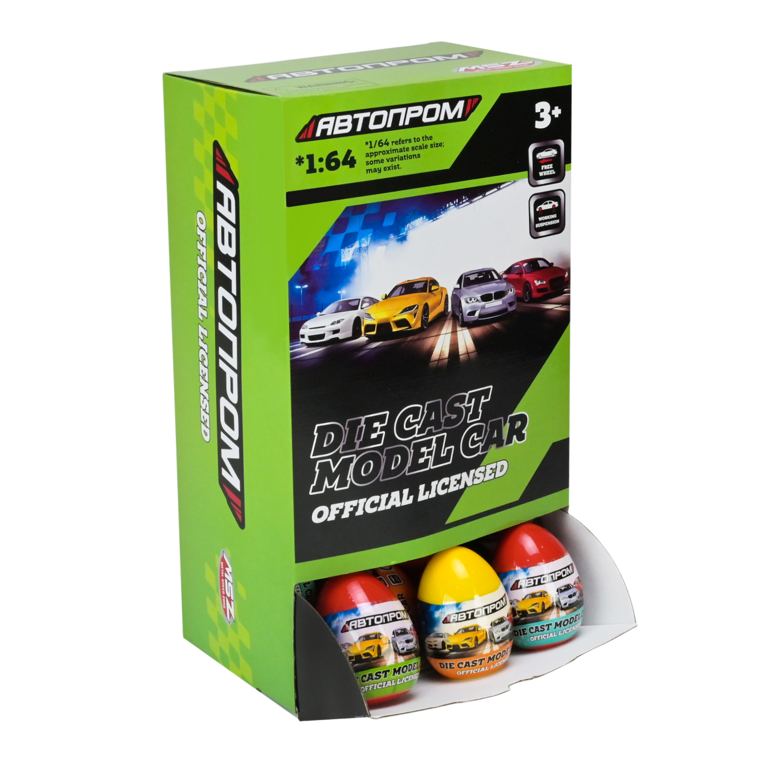 Машина мет. арт. AP6401(EGG) (72шт) "АВТОПРОМ"1:64,мікс моделей,36 штук у дисплей боксі 24*14*41см, яйце 6*8см