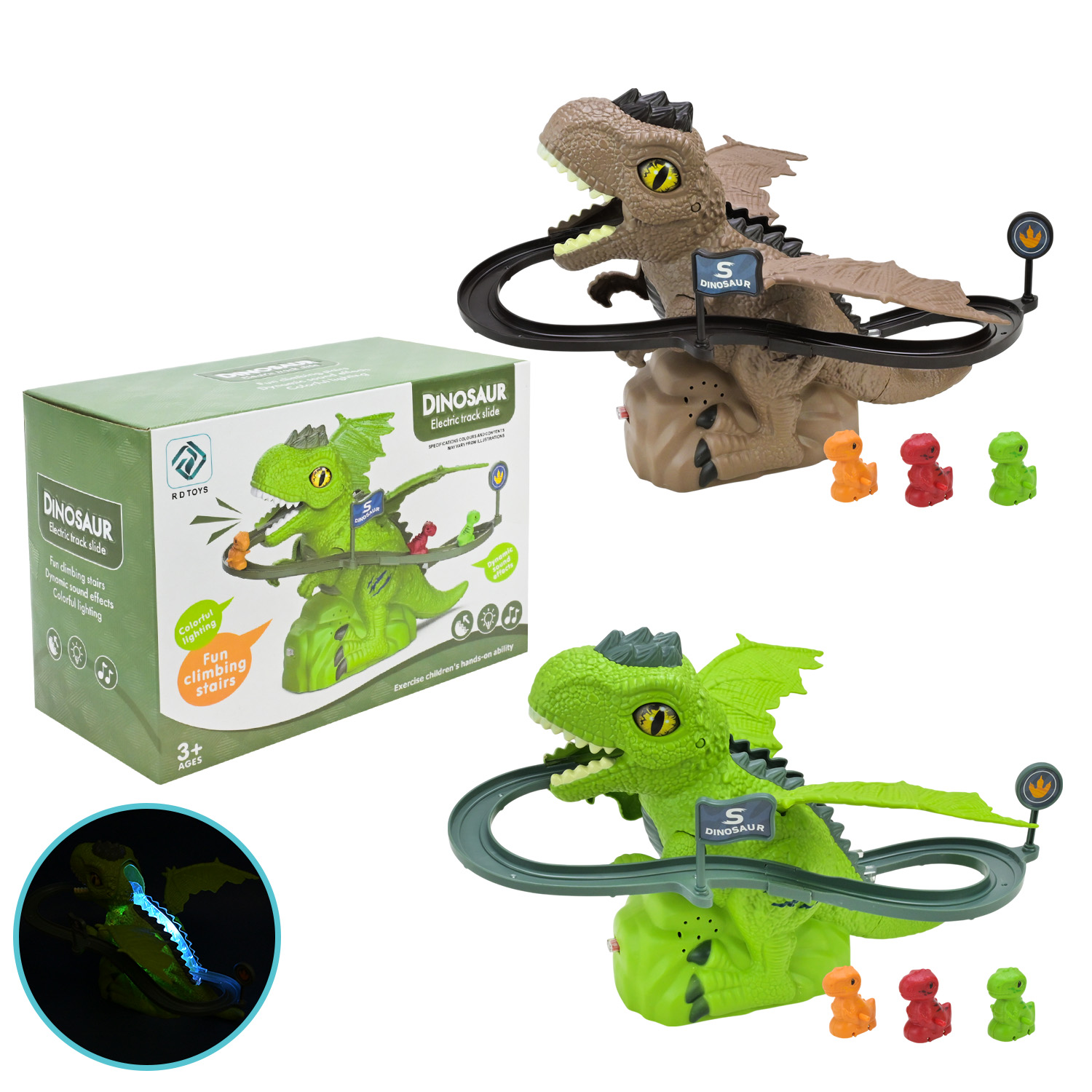 Трек-серпантин Динозавр арт. RD6023 (72шт) муз, світ, 2 кольори мікс,р-р 30*27*21см, короб.22,6*10,5*15,8см