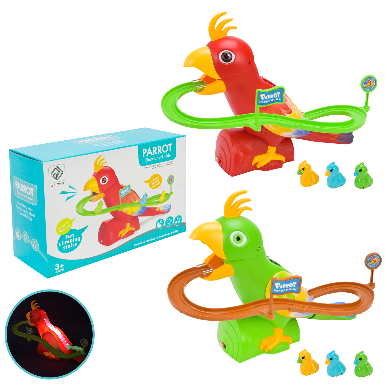 Трек-серпантин Папуга арт. RD6020 (84шт/2) муз, світ, 2 кольори мікс,р-р 32*14*23см, короб.23*8,5*14,7см