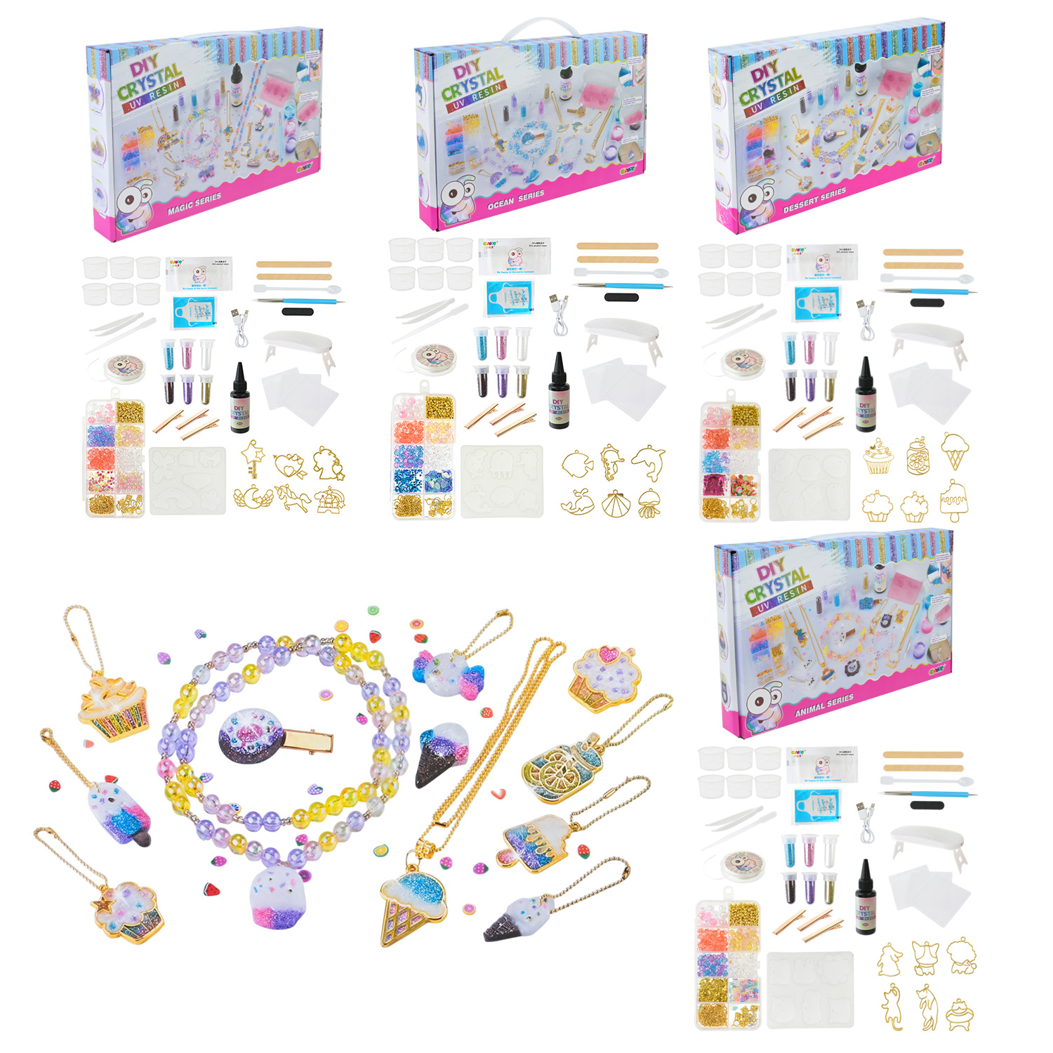 Набір для творчості  арт. 9090E-3 (48шт/2) 4 види мікс,силіконова форма,ультрафіолетова лампа з кабелем живлення,намистини,наліпки короб. 38*23,7*5 см