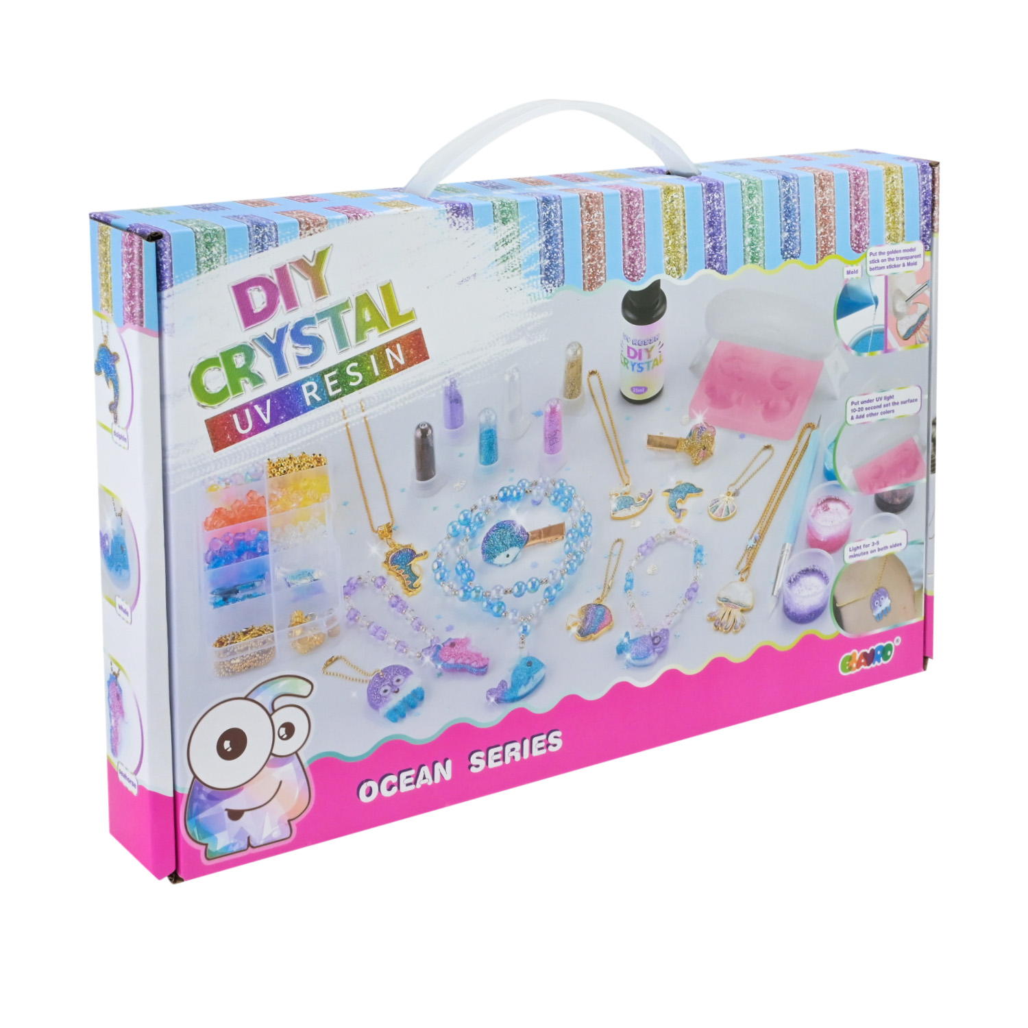 Набір для творчості арт. 9090E-3 (48шт/2) 4 види мікс,силіконова форма,ультрафіолетова лампа з кабелем живлення,намистини,наліпки короб. 38*23,7*5 см