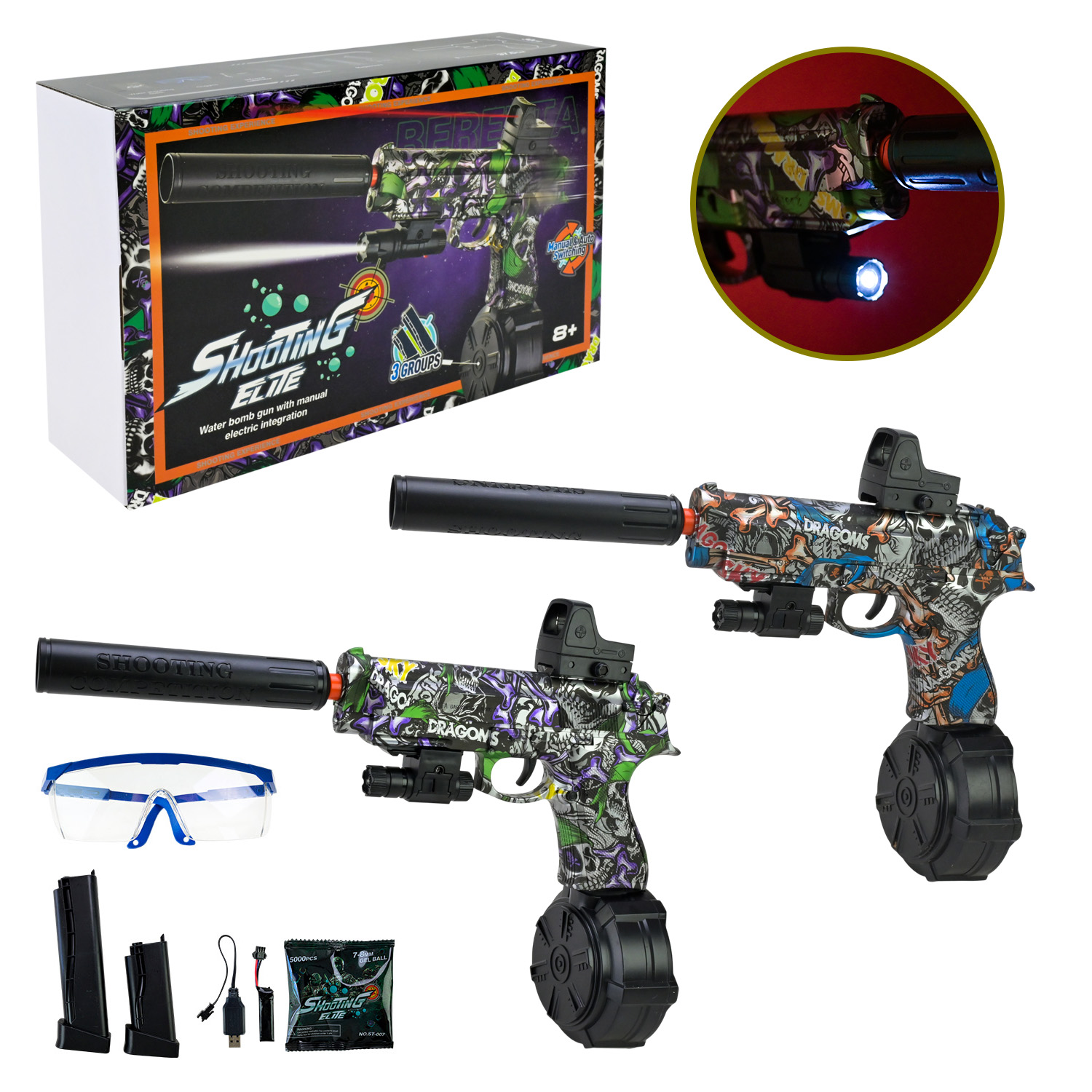 Пiстолет арт. ST702B (36шт/2) акум.,стріляє гелевими кулями,у короб.31*19*8,5см