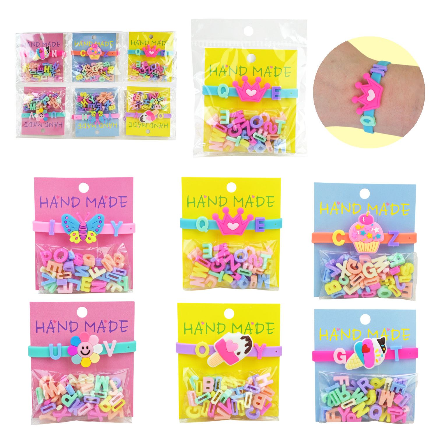 Аксесуари для дівчат арт. Cel241108 (240шт)   мікс видів, браслети, з змінними літерами, та піном пакет 7*10см