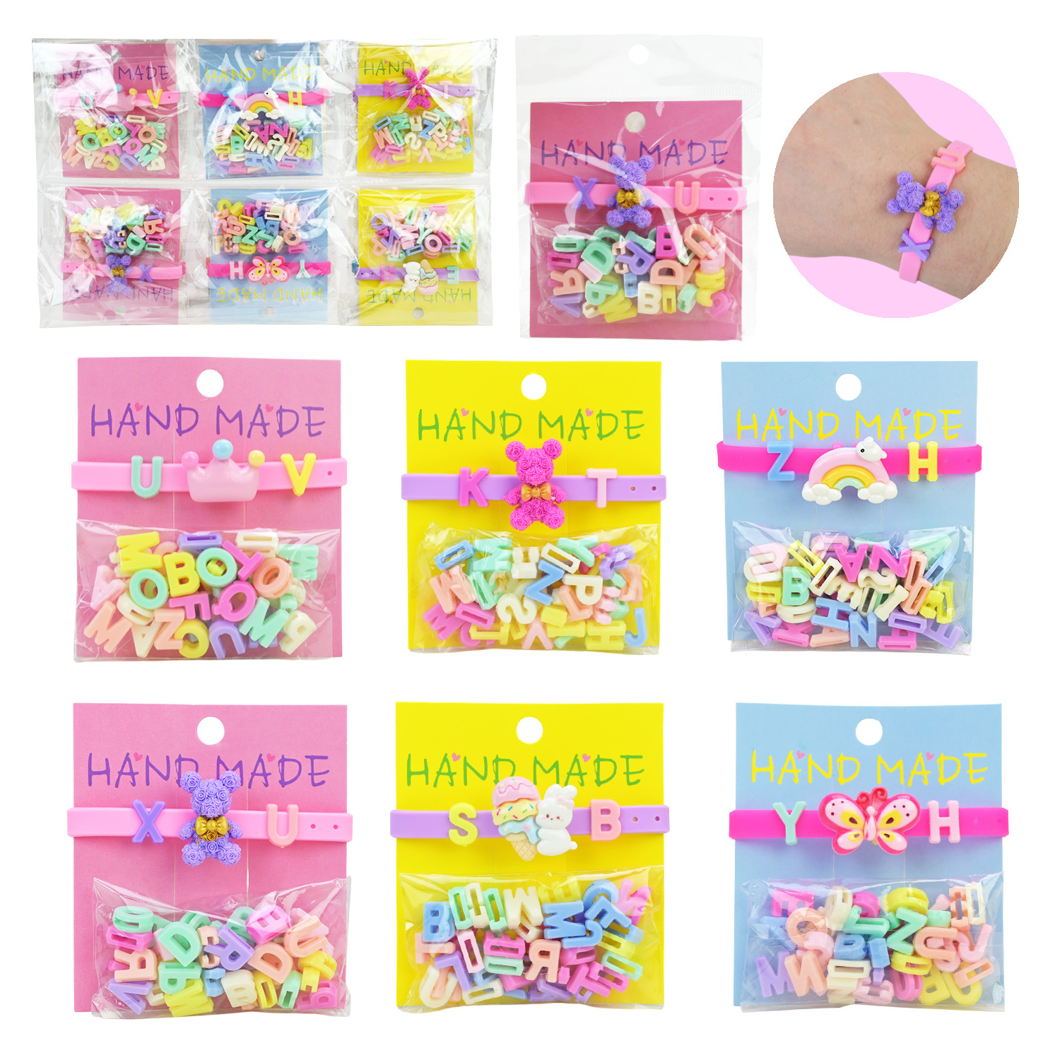 Аксесуари для дівчат арт. Cel241107 (240шт)   мікс видів, браслети, з змінними літерами, та піном пакет 7*10см