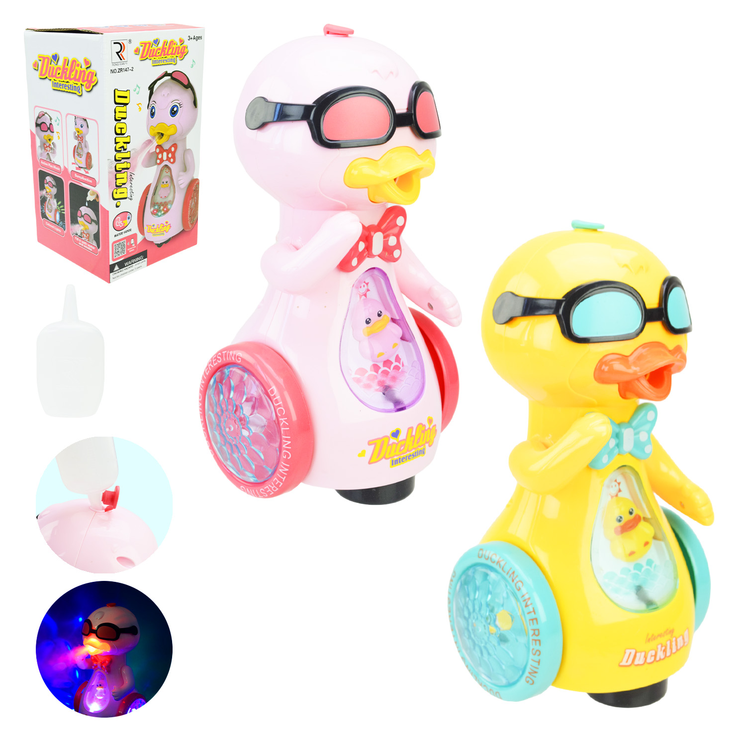 Тварина муз. арт. ZR147/ZR147-2 (72шт/2) качка, батар., 2 види мікс, звук, світ., пар, короб. 12,2*11,8*21,8см