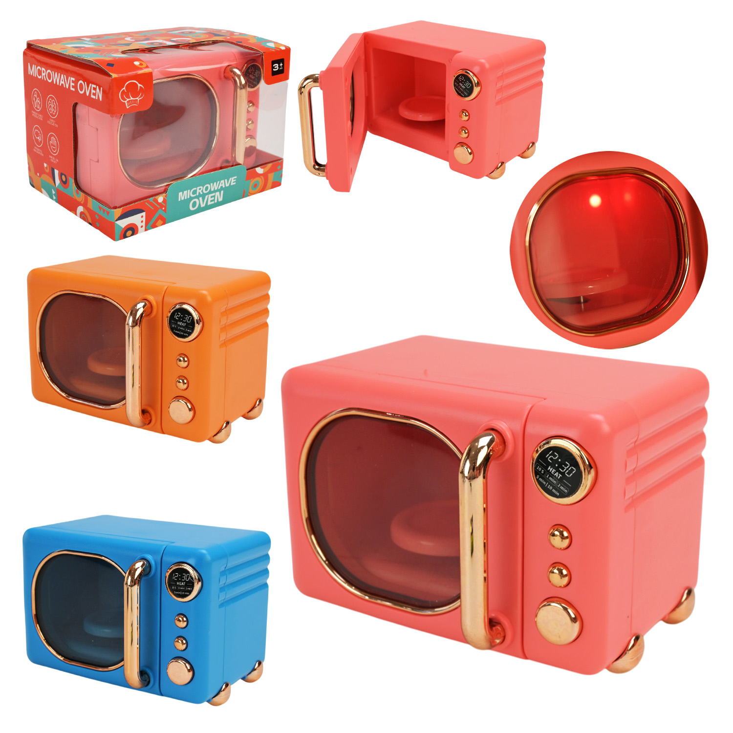 Побутова техніка арт. 6123 (72шт/2)  батар. мікрохвильова піч, мікс 3 кольори, світло, звук короб. 13*10*18см