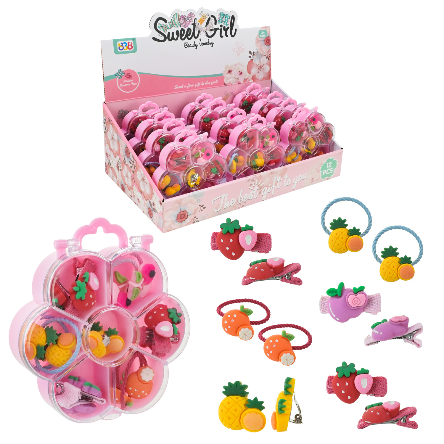 Аксесуари для дівчат арт. 838-2101-3B (192шт/2)   резиночки та заколки, у д.б. (16 д.б*12 шт) ціна за 1 шт дисп.бокс. 34*21*12см