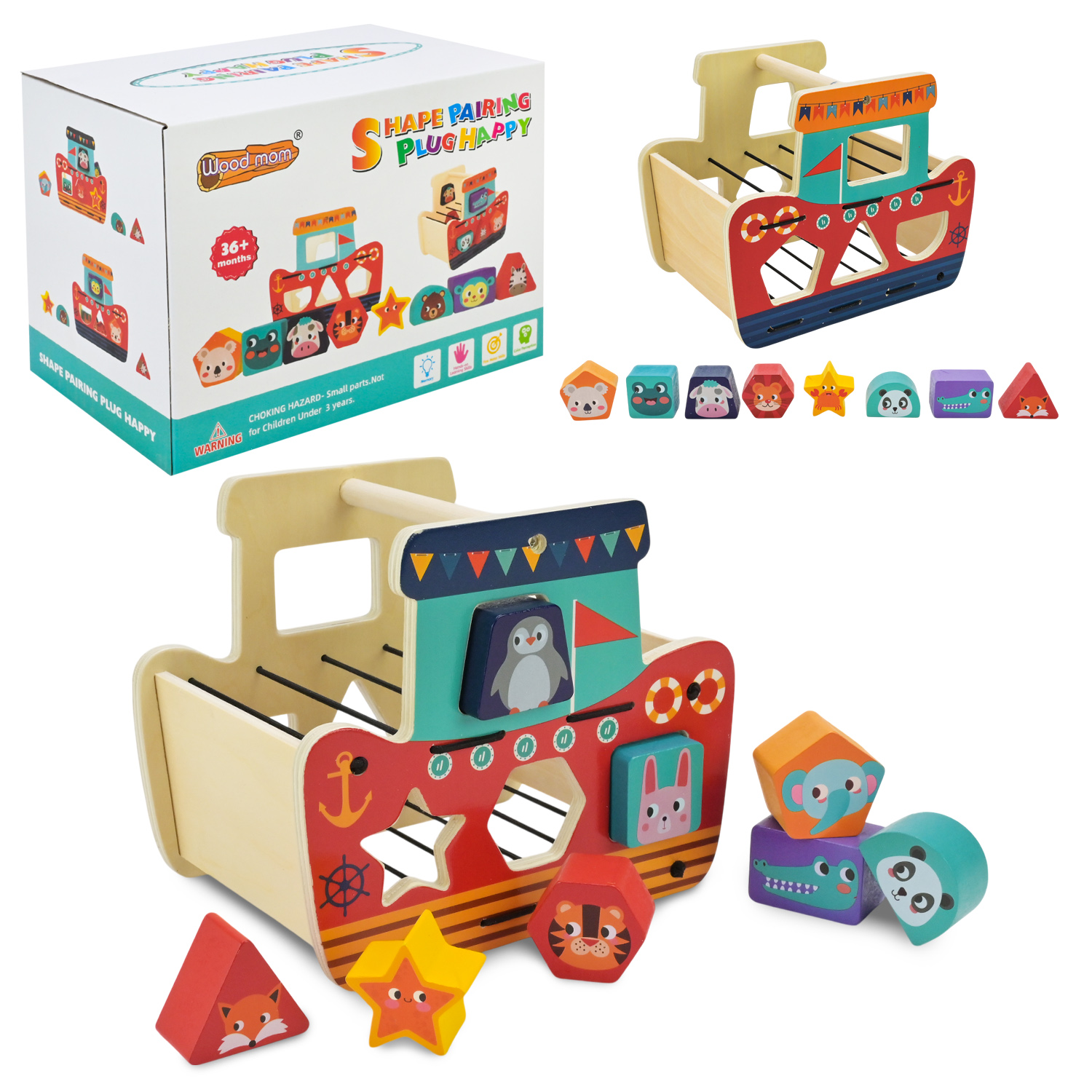 Дерев'яна іграшка арт. WD13101 (36шт) корабель-сортер у коробці 21,5*15,5*13см