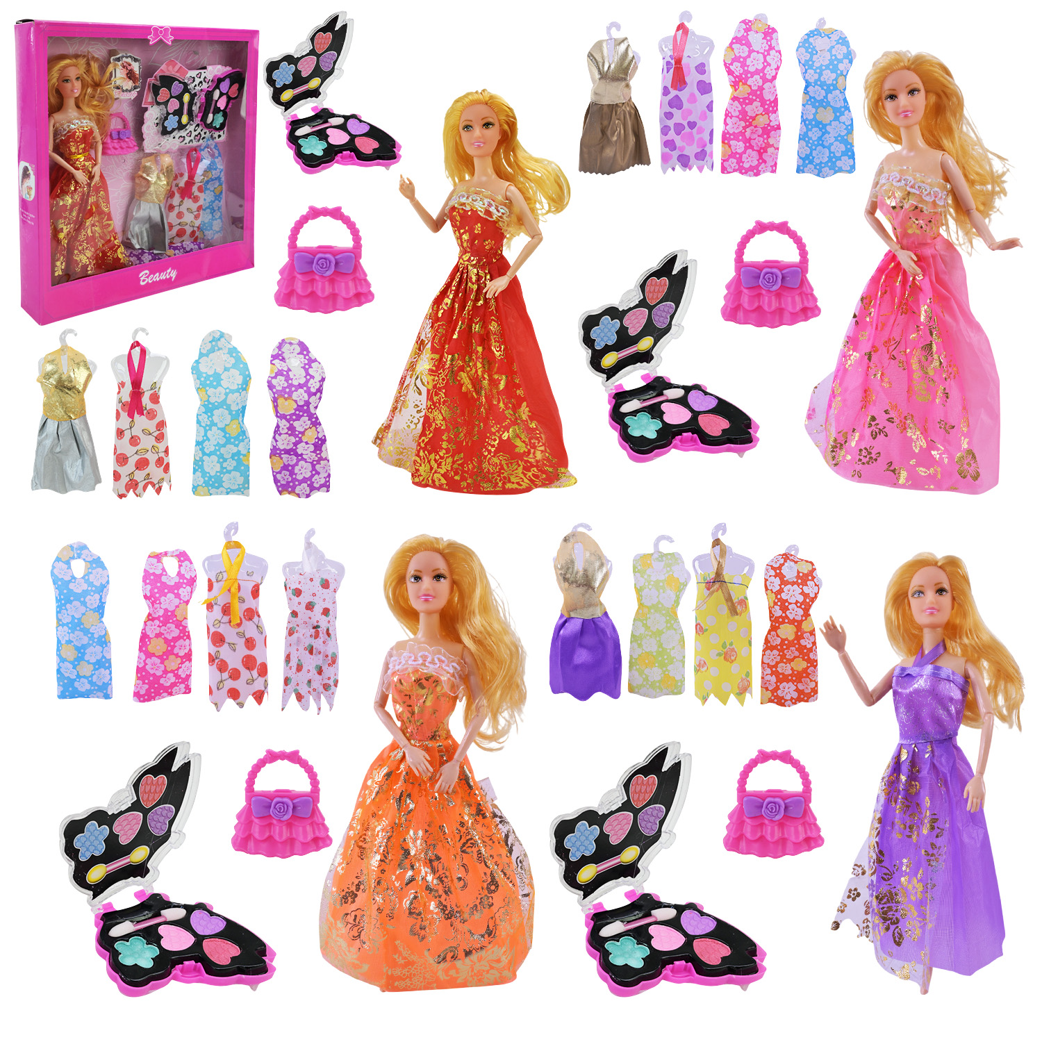 Лялька арт. 035A-2 (60шт/2) сукні, косметика, сумочка, короб.32 * 5 * 32,5 см