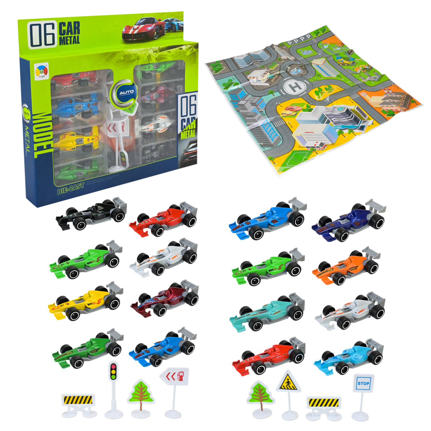 Ігровий набір  арт. G5388 (60шт/2)   2вида, 8машинок+ігровий килим,  короб. 23*16,8*3см