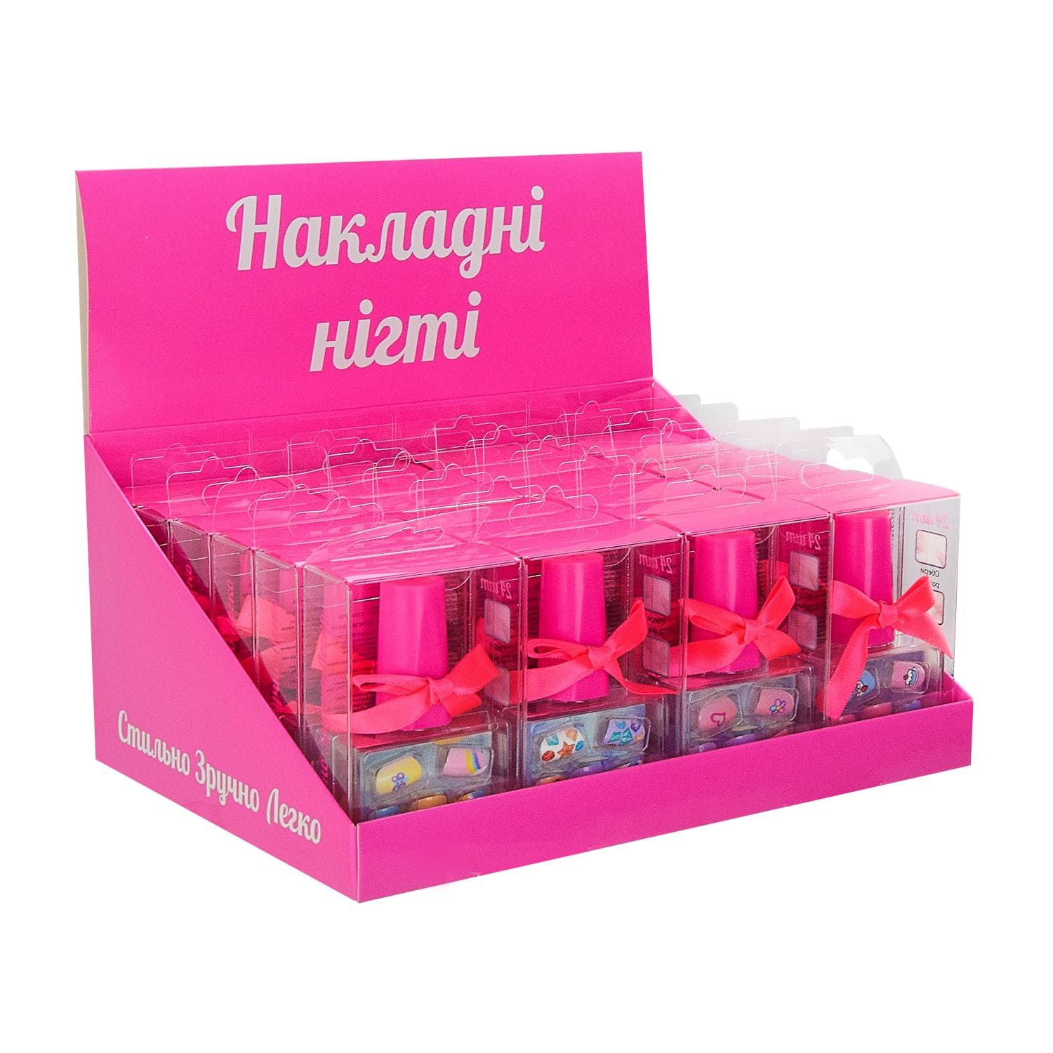 Аксесуари для дівчат арт. PL-524-003 (144шт) Накладні нігті, мікс 6 видів, на клейовій основі, 24 шт в упаковці, 6 д.б*24 шт дисп.бокс. 5*8*3см