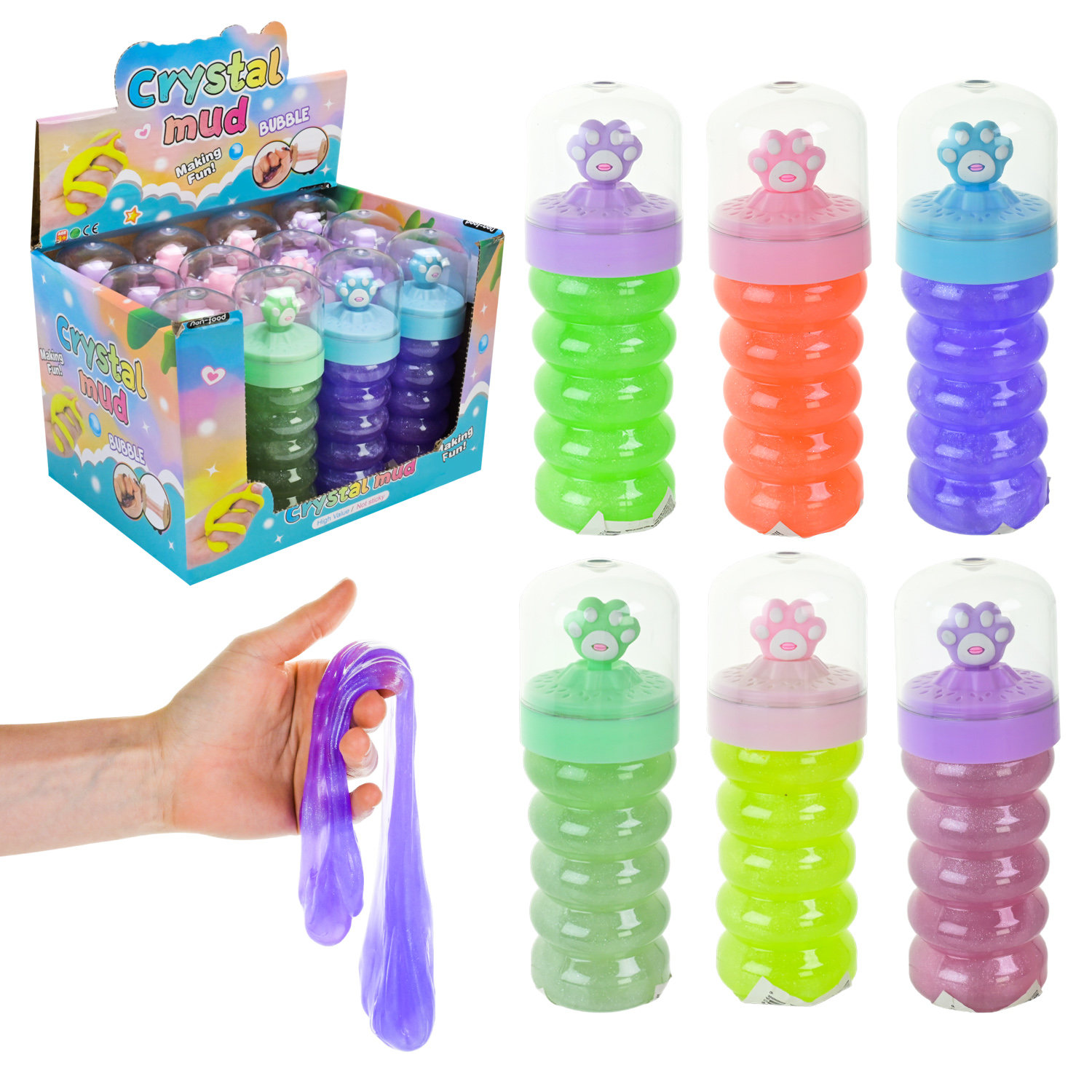 Антистрес слайм арт. C24104 (144шт) 15см 12шт 6 видів, колба 5*5*15см, дисплей бокс 22*16*16 см