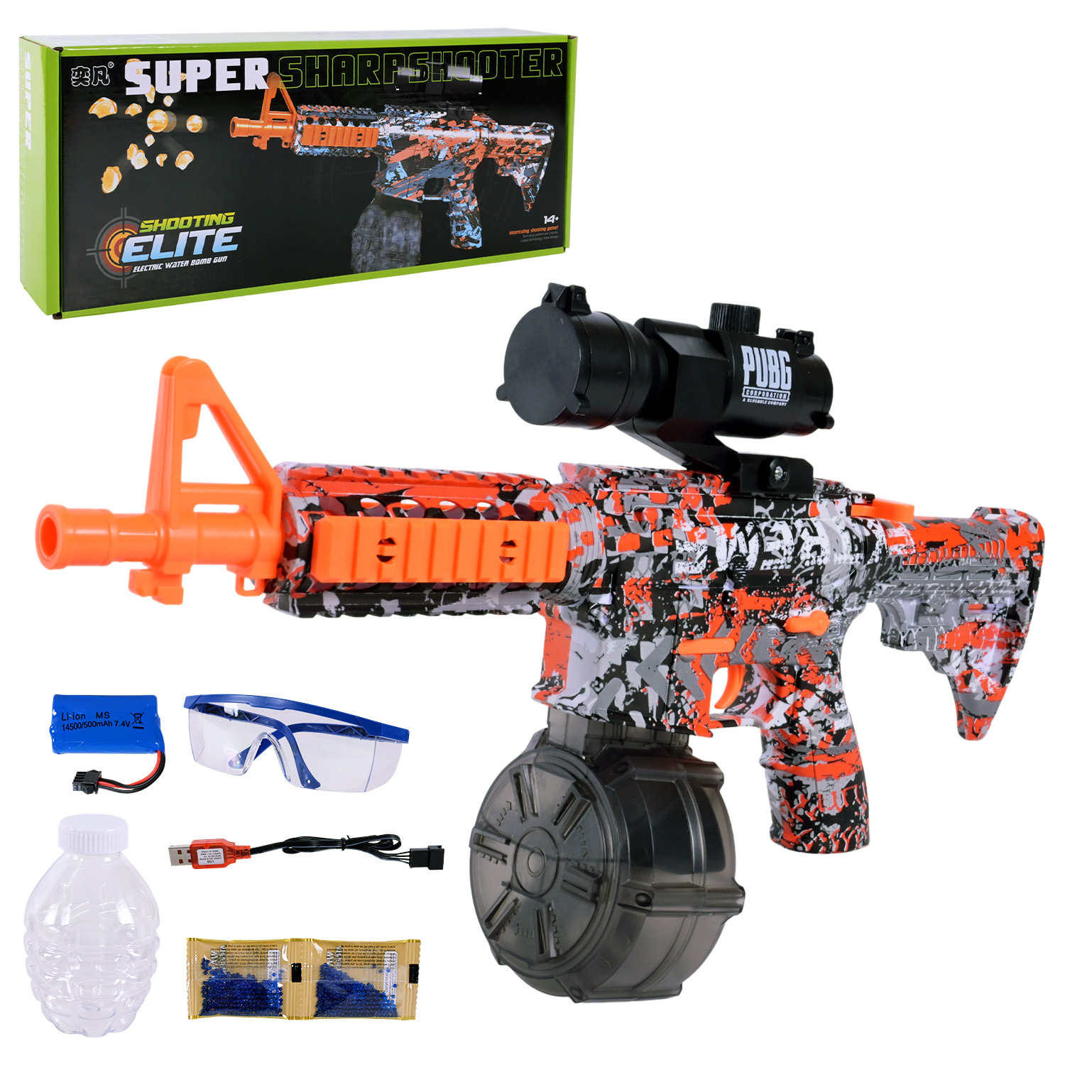 Зброя арт. 1732-4 (24шт/2)  батар стріляє гелевими пулями короб. 47,5*7,5*18,5см