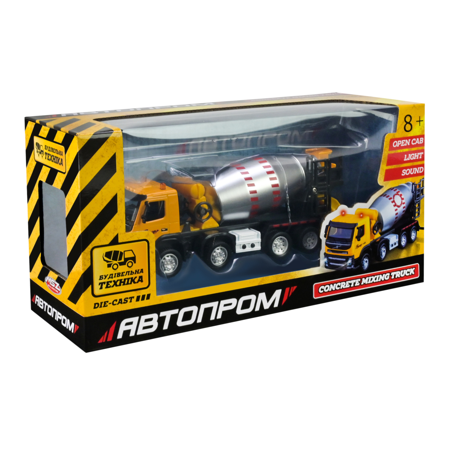 Будтехніка мет. АВТОПРОМ арт.68383(AP7759) (32шт/2), 1:50 VOLVO Автобетонозмішувач, бат,світло,звук,рухливі деталі,у короб. 28*14*10см