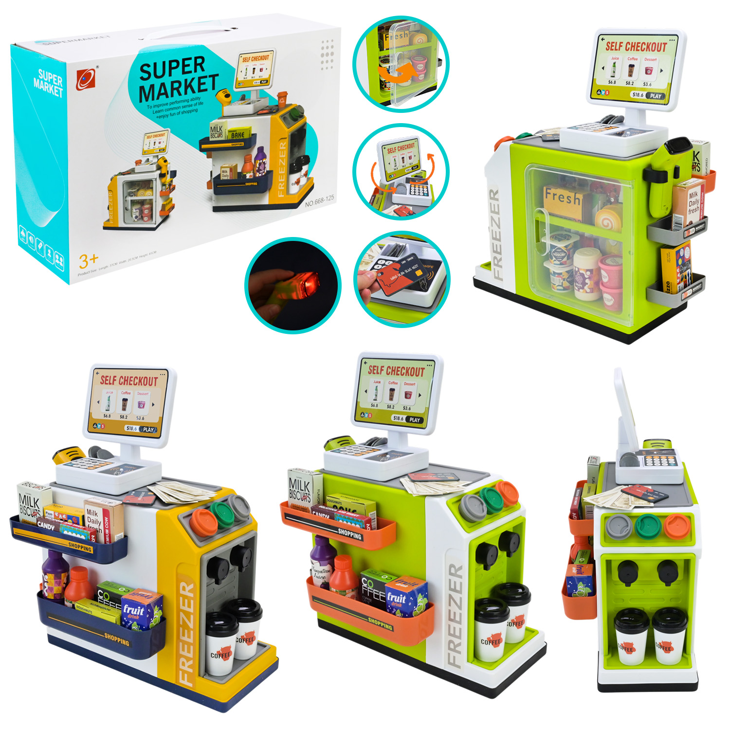 Супермаркет набір арт. 668-124/125 (18шт)  батар. мікс 2 види, світло,звук, аксес короб. 41*13*25,5
