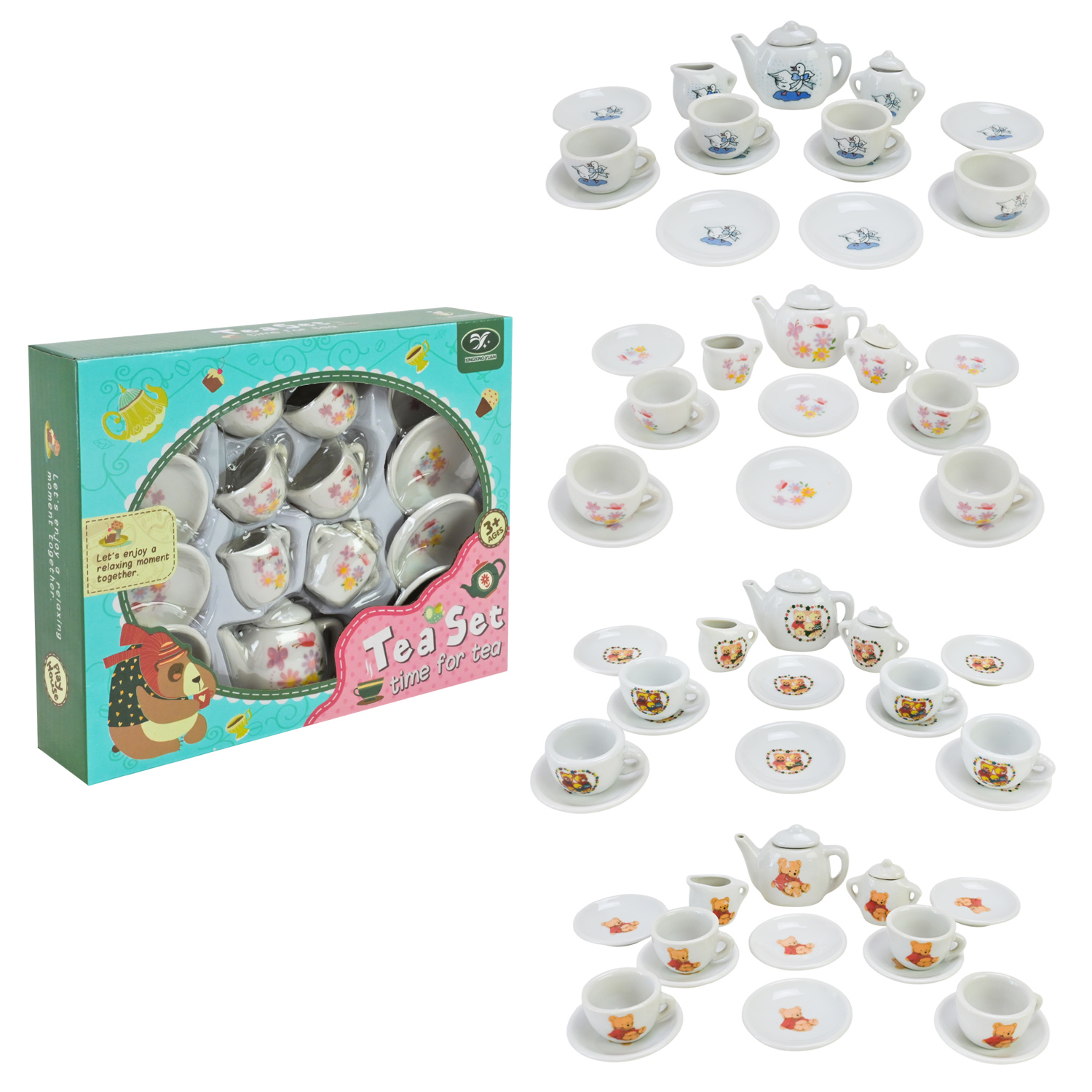 Посуд  арт. 868-E5 (96шт/2)   мікс малюнків, 4 види порцеляна, чайний сервіз короб. 18*4,6*23 см