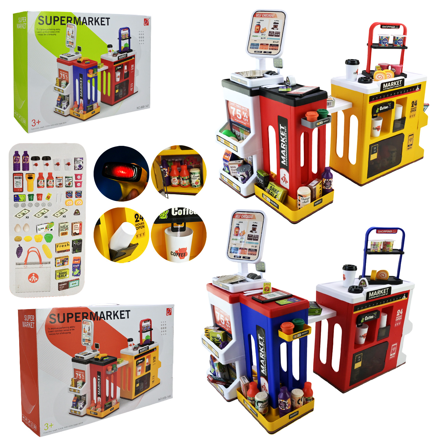 Супермаркет набір арт. 668-146/147 (8шт) батар. мікс 2 види, світло,звук, аксес короб. 55*15*38см