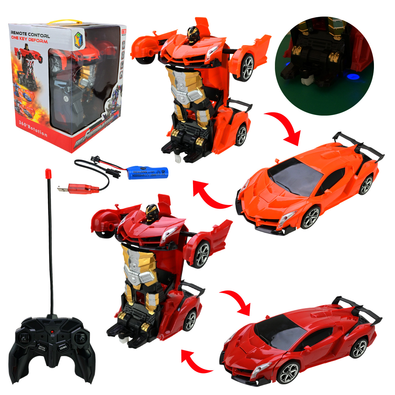 Машина-трансформер р/к арт. 27-1KX (48шт/2) акум. світ.,USB-зарядка, короб. 22,5*9*5см