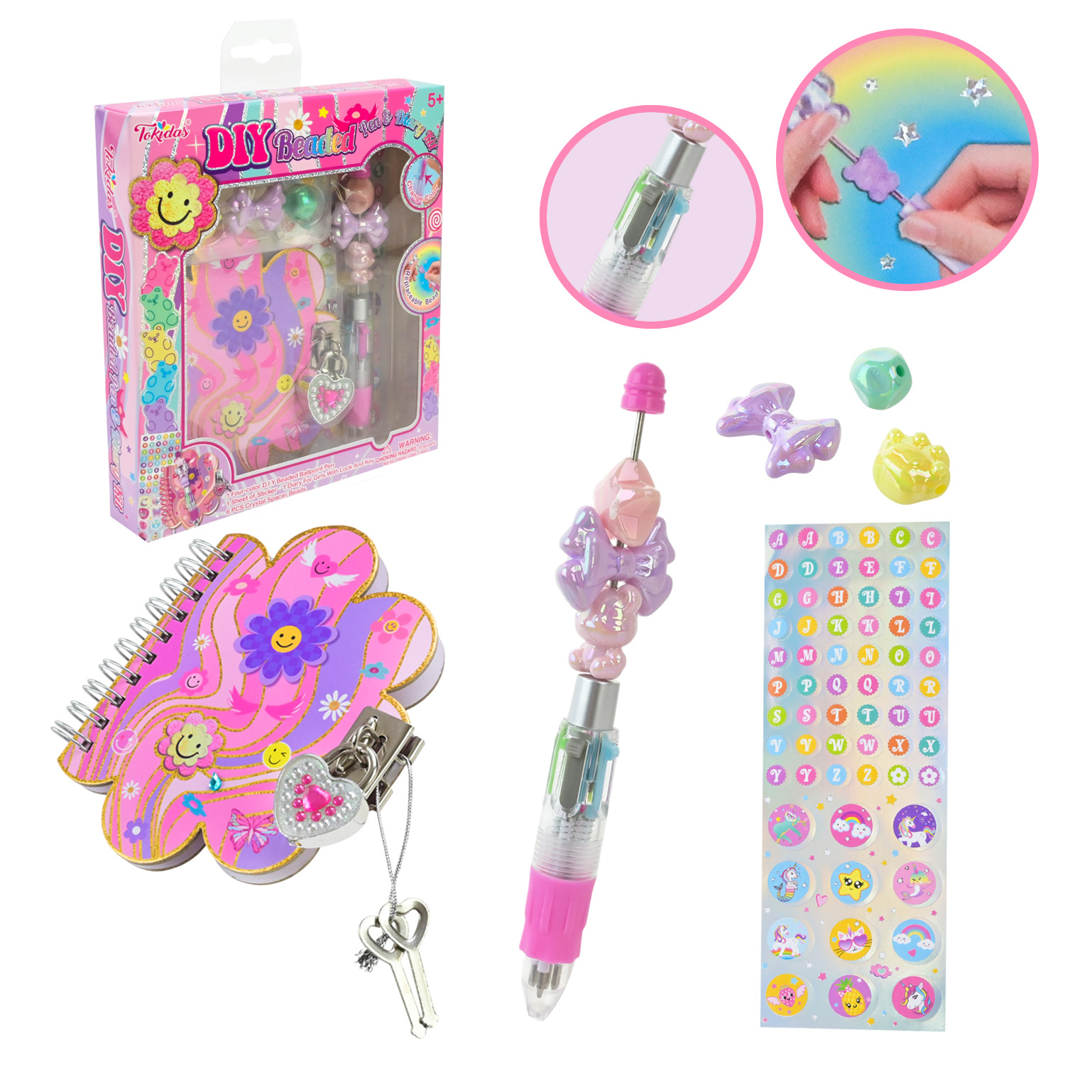 Аксесуари для дівчат арт. T127EF (48шт/8)   чарівний записник, ручка, наліпки. Шарми короб. 16*3*18 см