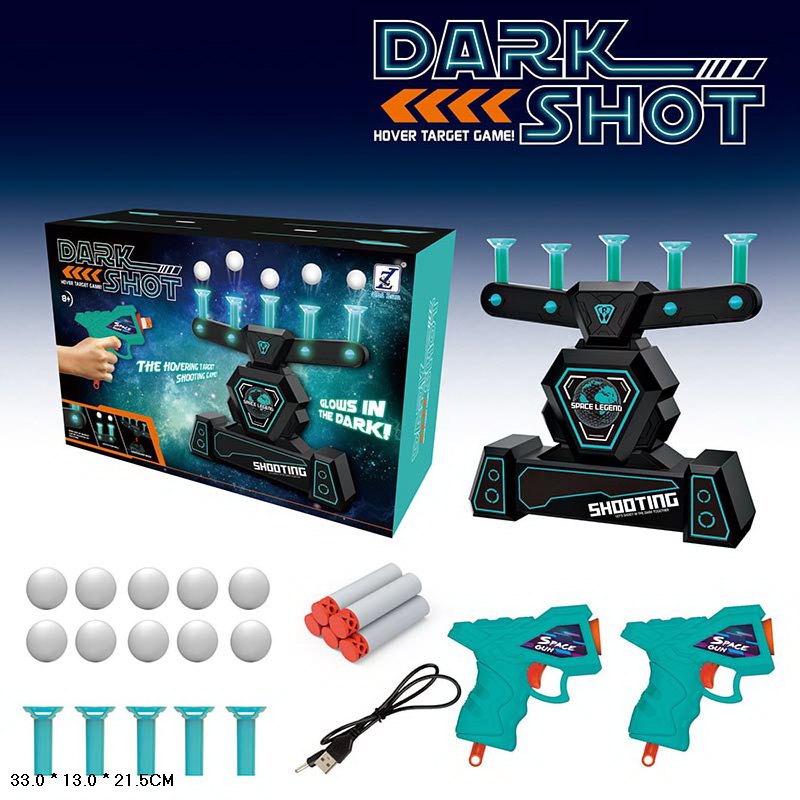 Тір арт. 3362 (24шт/2) батар, світиться в темряві, м'які кулі, кульки, мішені, короб. 33*13*21,5