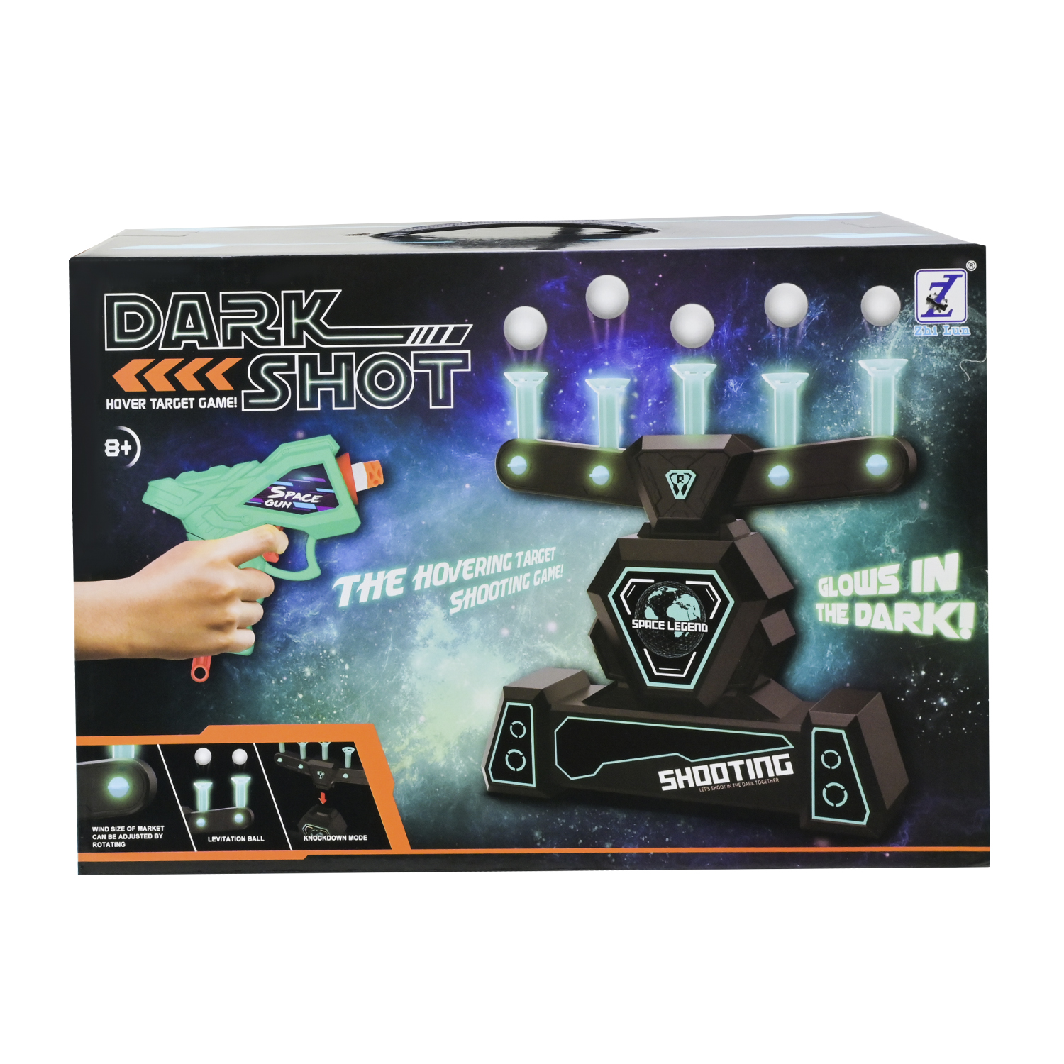 Тір арт. 3362 (24шт/2) батар, світиться в темряві, м'які кулі, кульки, мішені, короб. 33*13*21,5